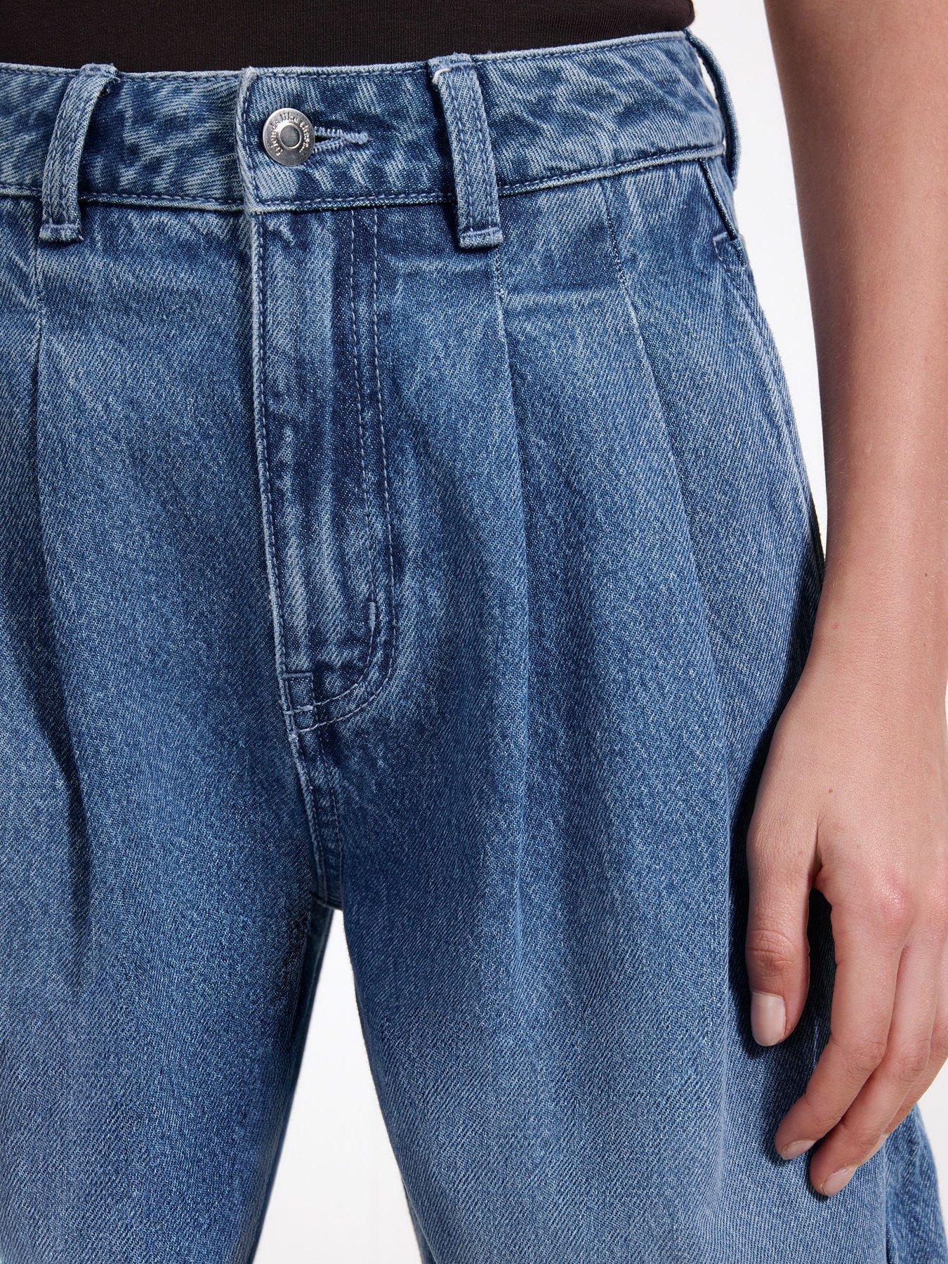Image 5 of 5 of Friends Like These Mid Wash High Waisted Pleated Wide Leg Barrel Denim Jeans