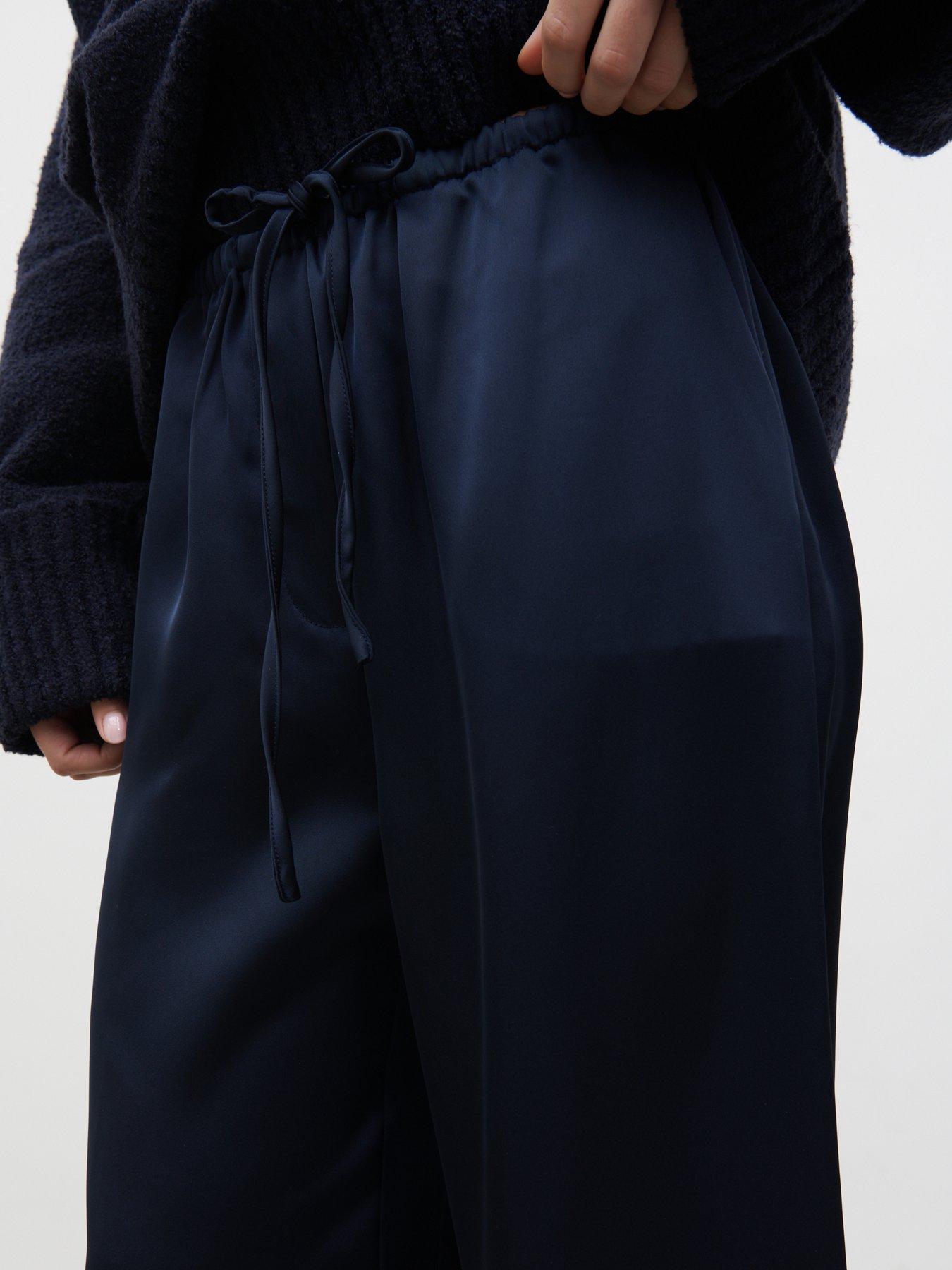 Image 3 of 3 of Pretty Lavish Womens Breya Drawstring Wide Leg Trousers - Navy