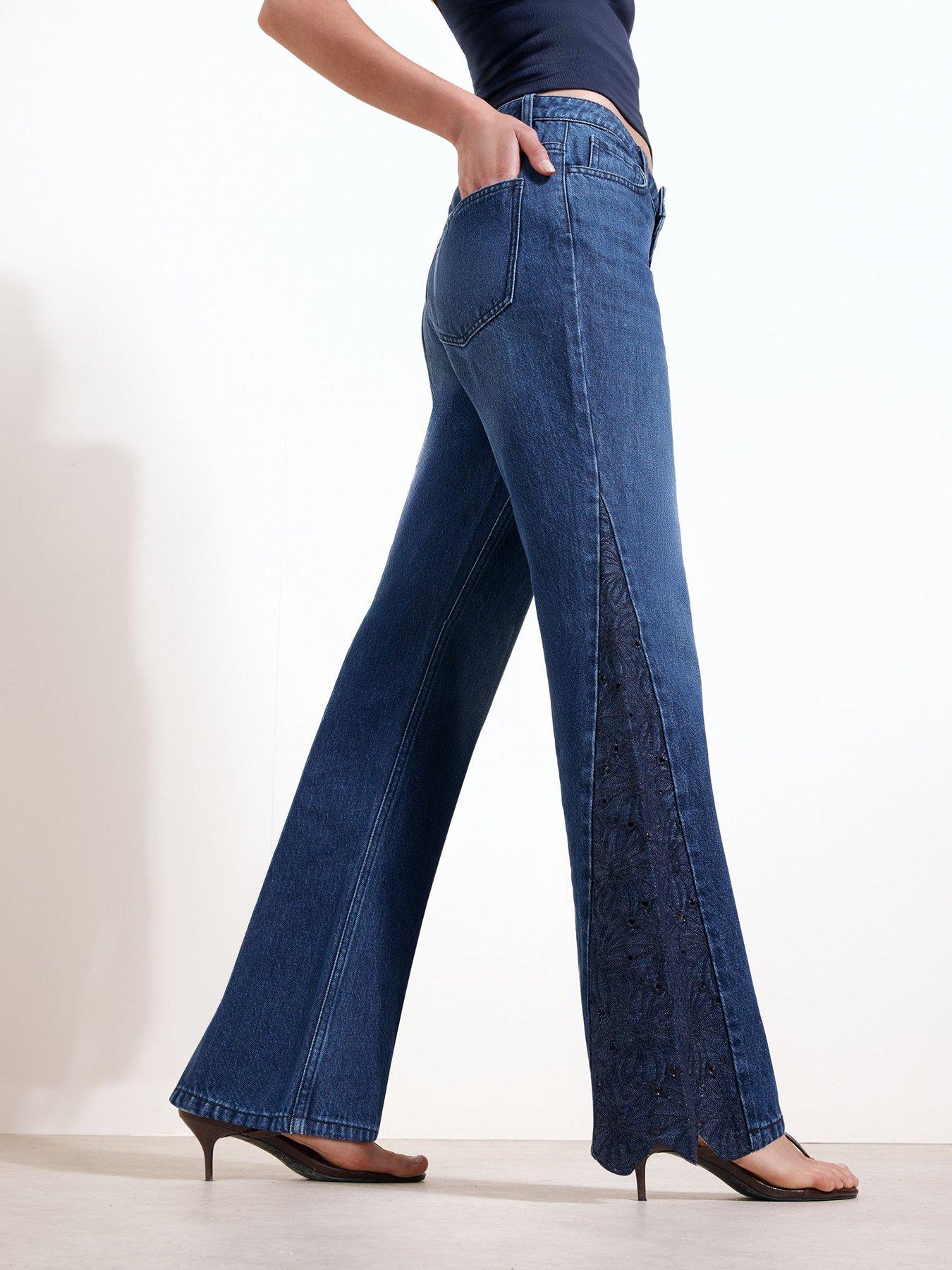 Friends Like These Rinse Wash Embroidered Insert Denim Flare Jeans