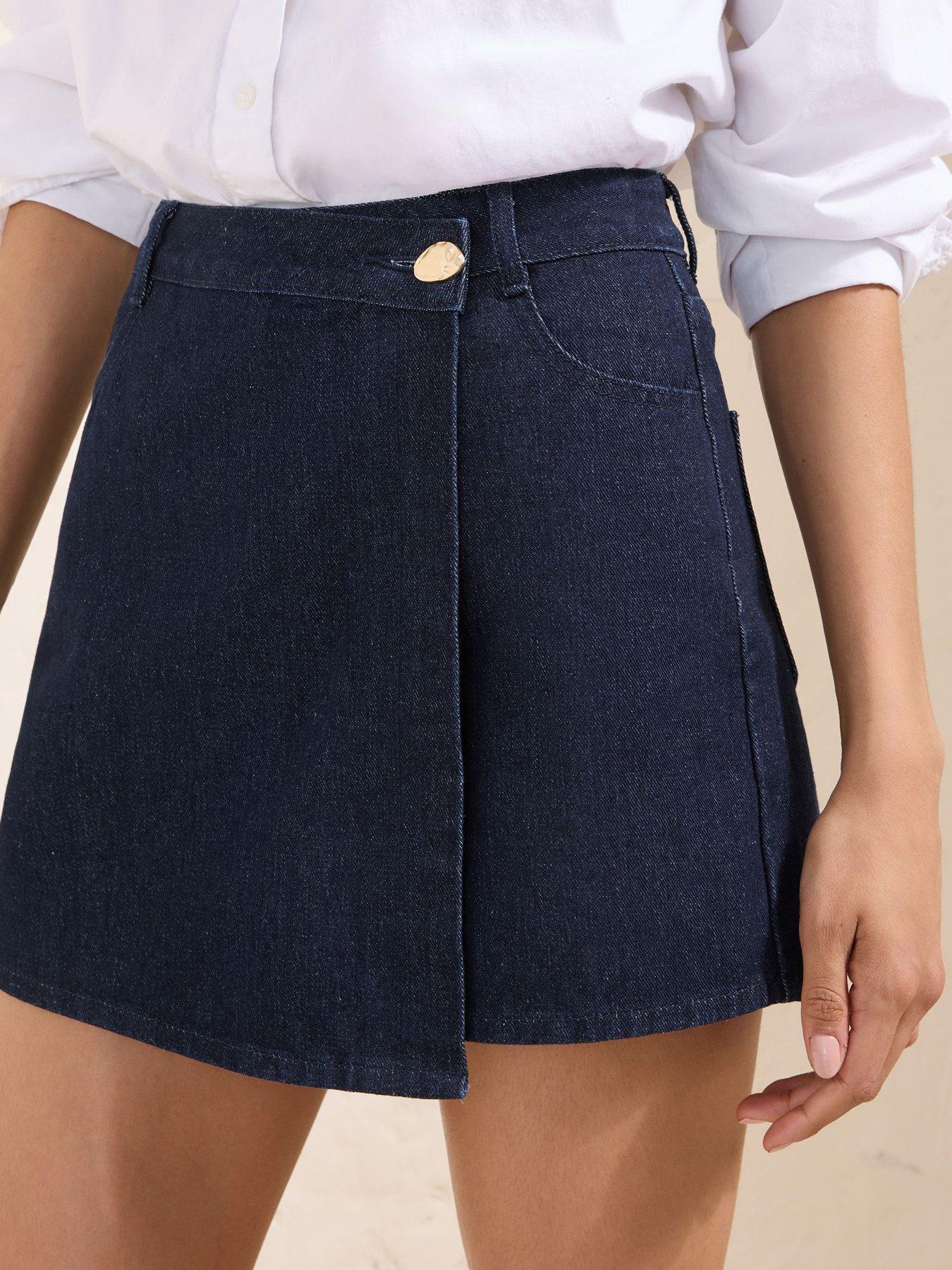 Friends Like These Rinse Wash Wrap Front Denim Mini Skort