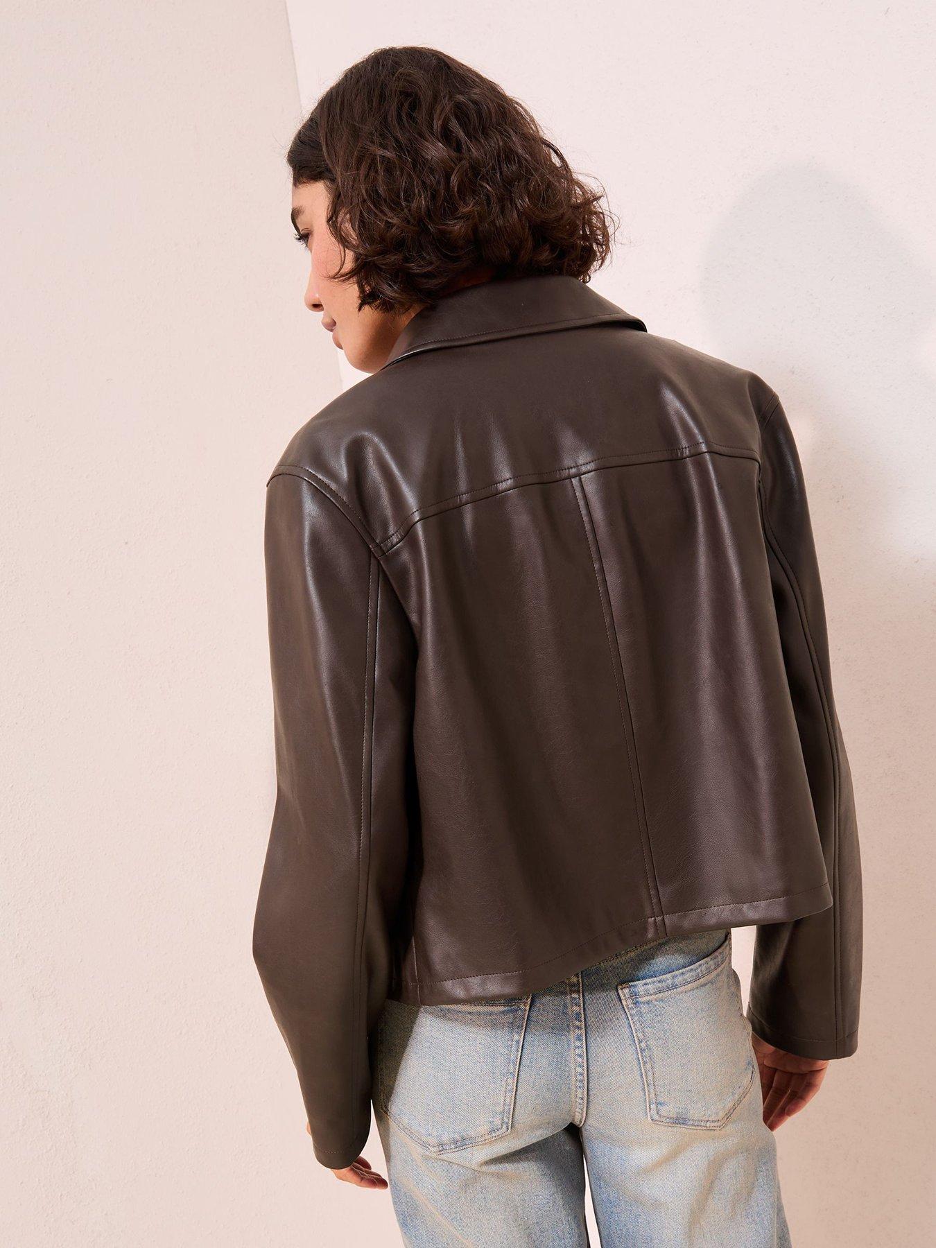 Image 2 of 4 of Friends Like These Chocolate Brown Faux Leather Short Collared Jacket