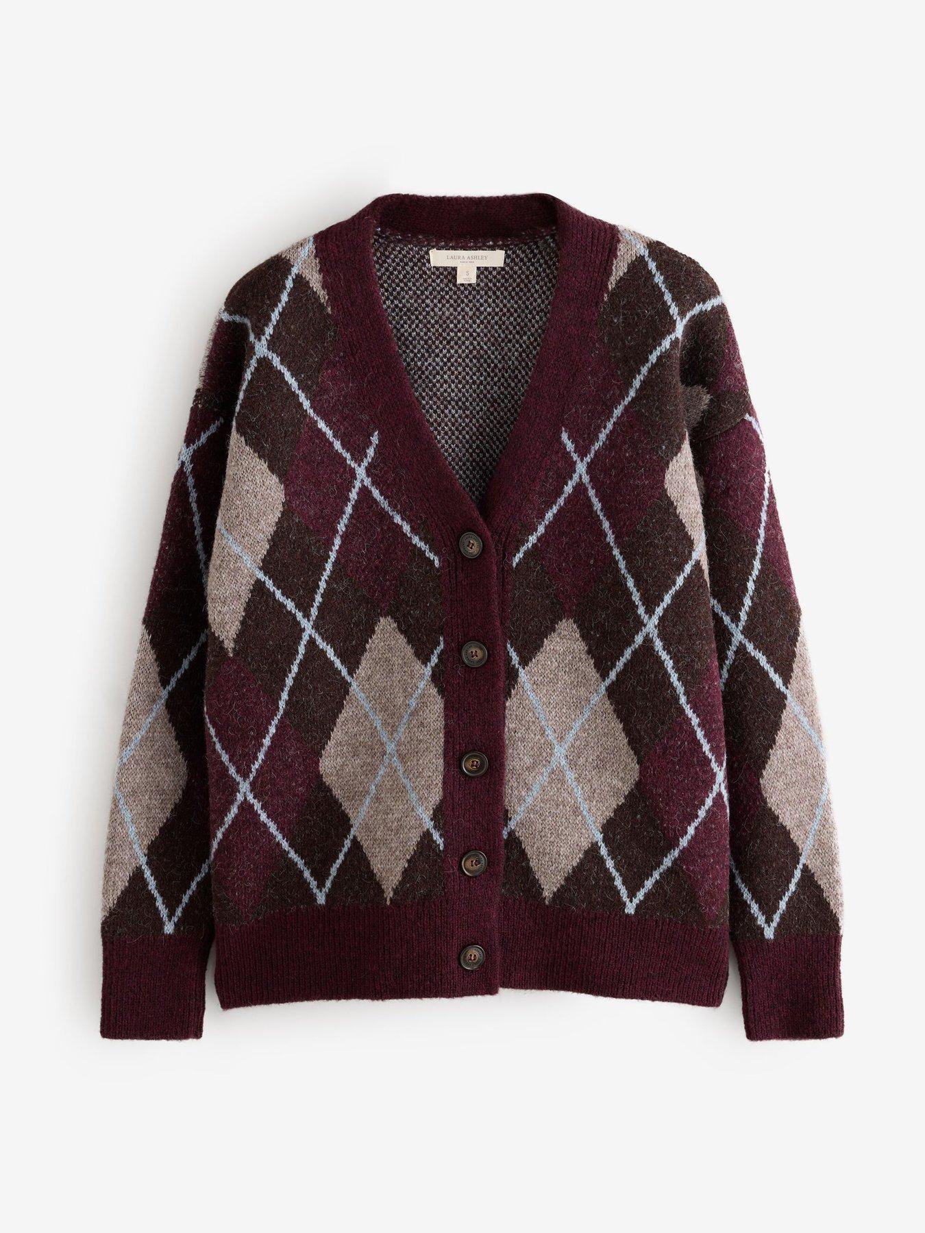 Image 4 of 6 of Laura Ashley Argyle V-neck Boyfriend Cardigan - Multi