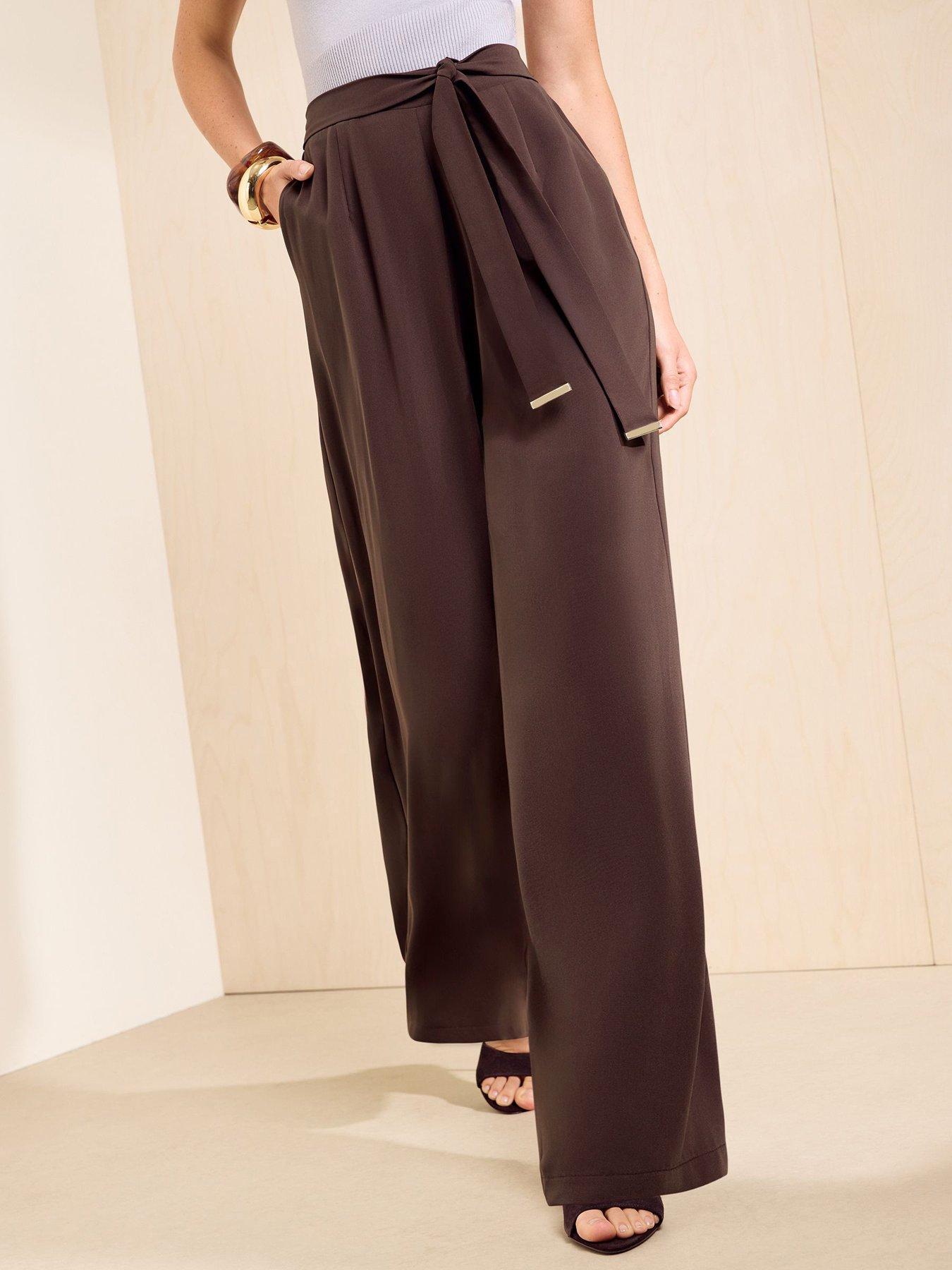 Friends Like These Brown Tie Waisted Wide Leg Trousers
