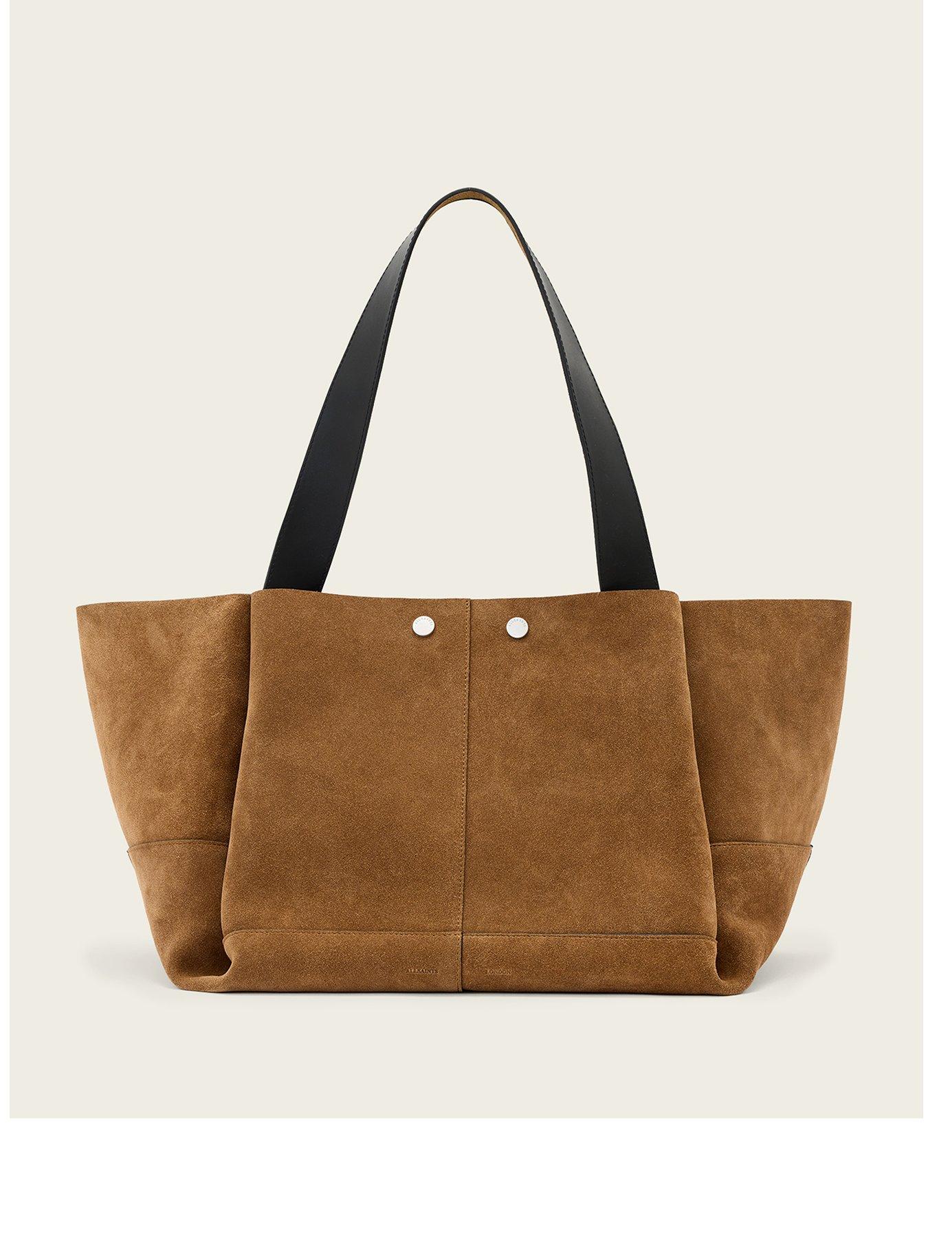 Image 1 of 5 of AllSaints Rosalie Large Suede Tote Bag - Brown