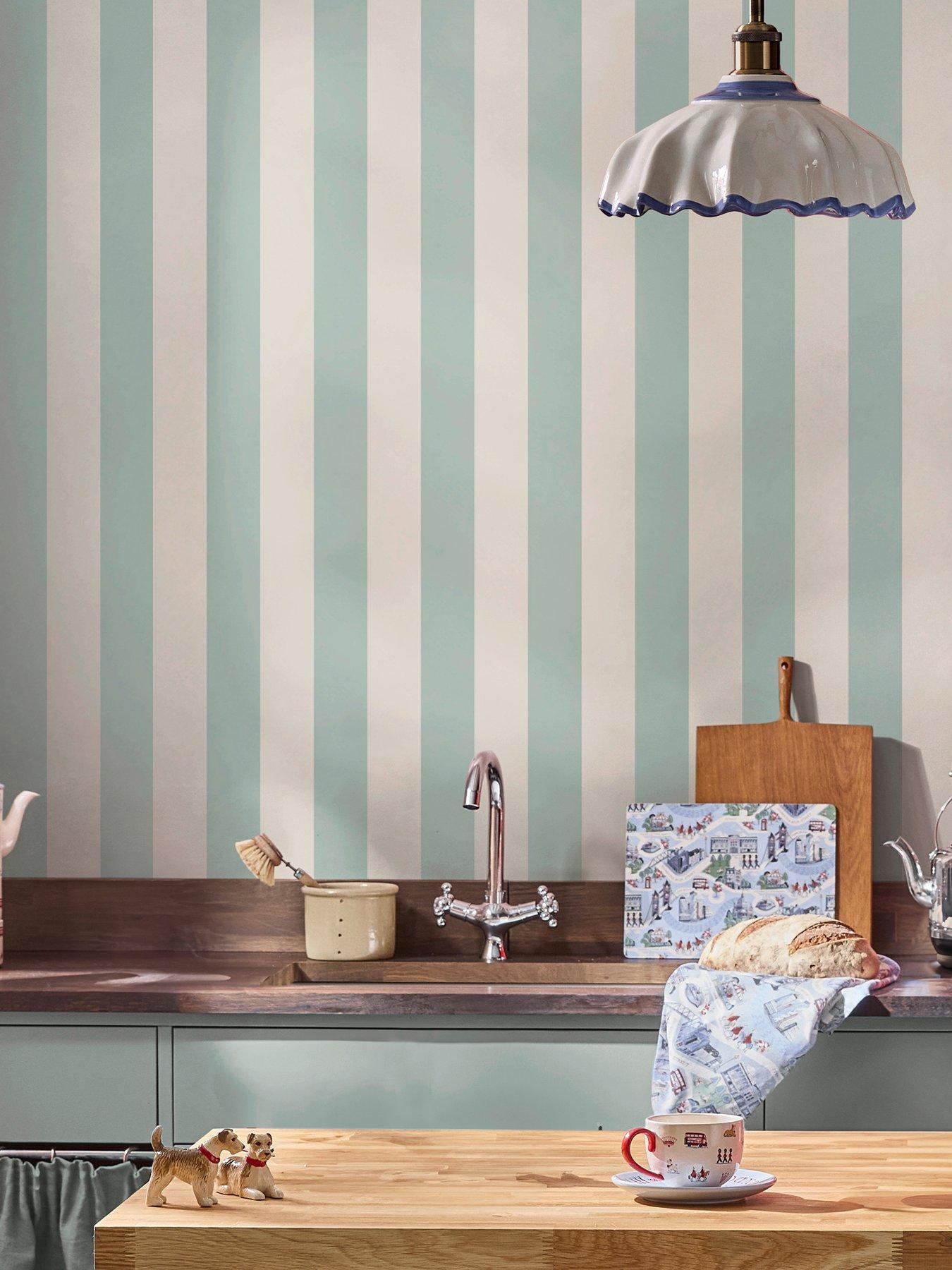 Cath Kidston Canopy Stripe Duck Egg Blue Wallpaper