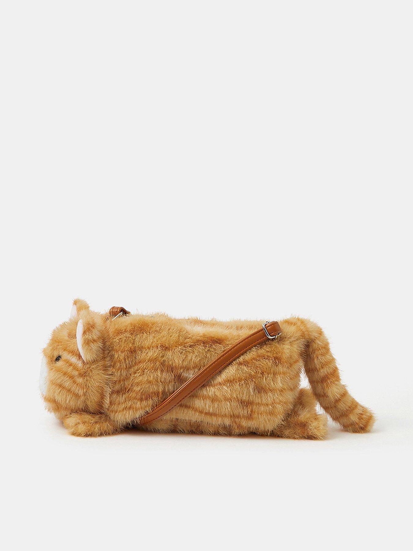 Accessorize Girls Furry Cat Cross Body Bag - Orange