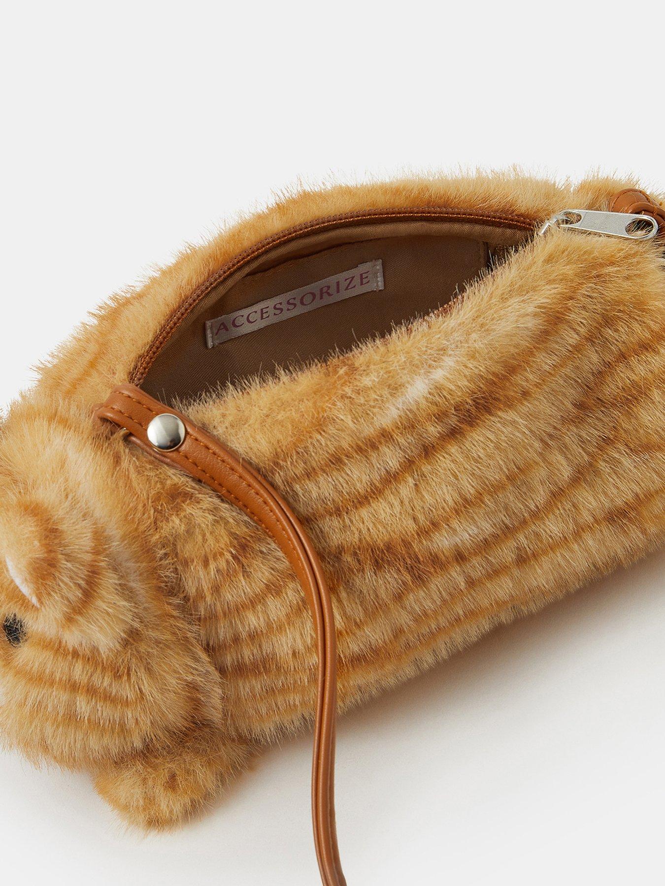 Image 3 of 4 of Accessorize Girls Furry Cat Cross Body Bag - Orange