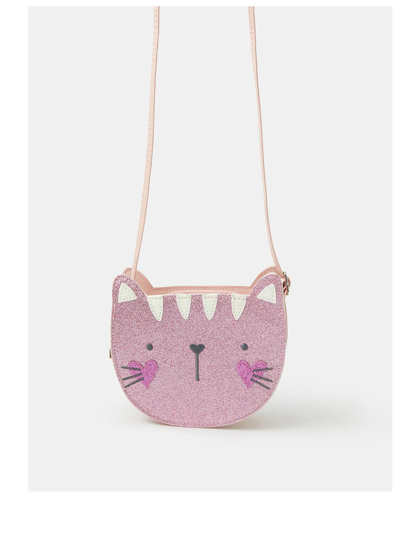 Accessorize Girls Glitter Cat Cross Body Bag - Pink