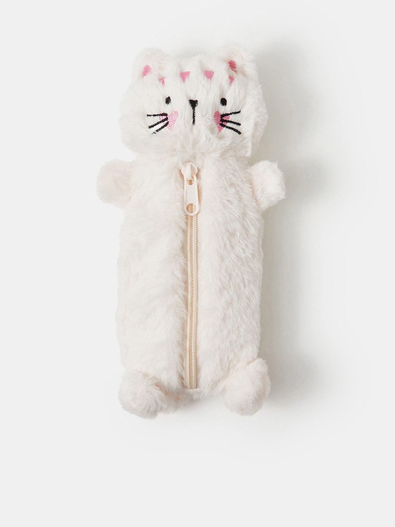 Accessorize Girls Cute Cat Fluffy Pencil Case - Cream