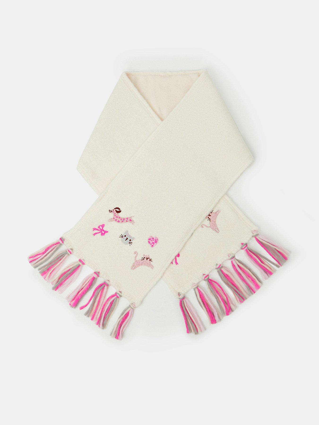 Image 1 of 2 of Accessorize Girls Embroidered Tassel Fringe Scarf - Cream