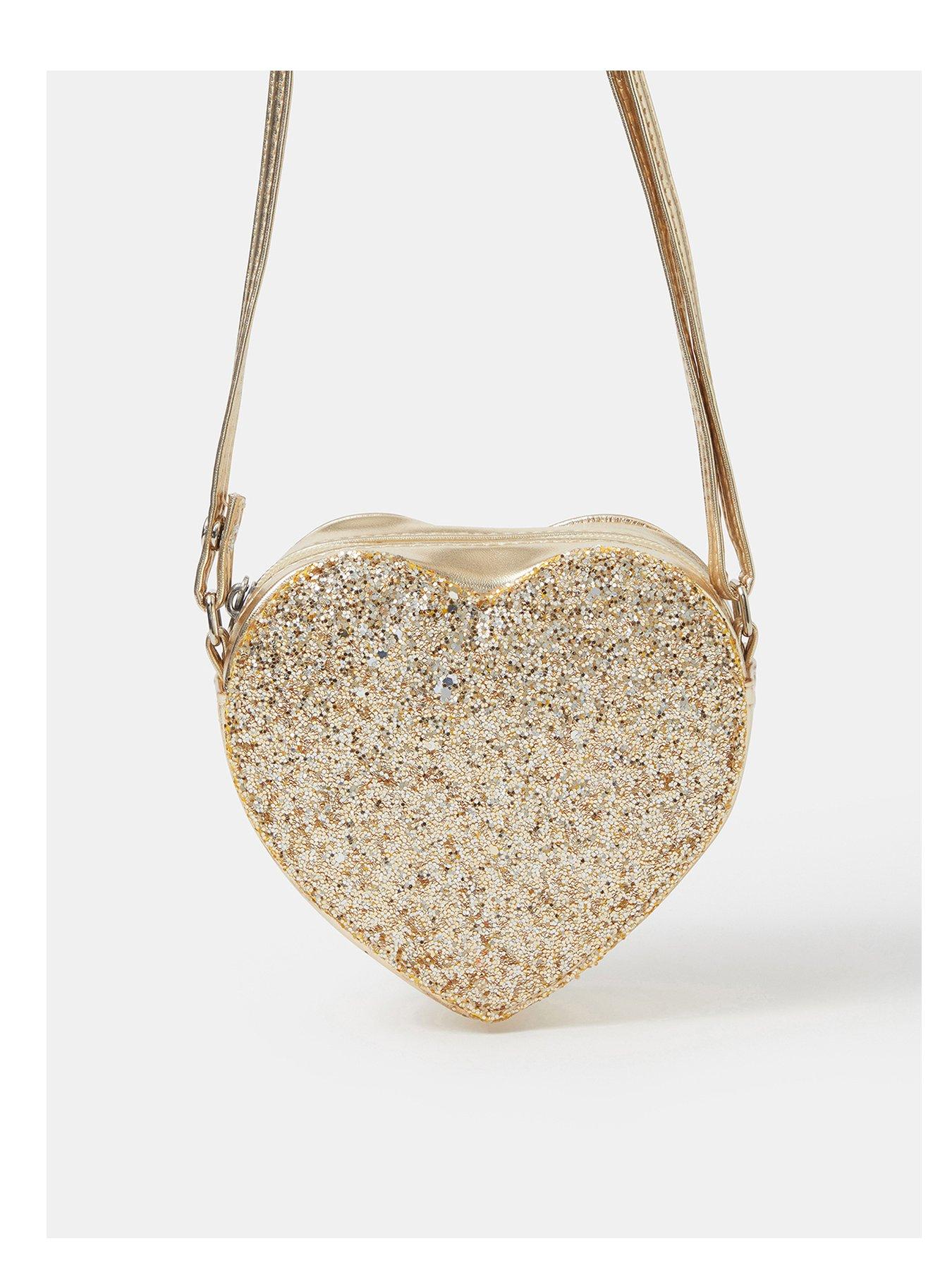 Image 1 of 4 of Accessorize Girls Glitter Heart Crossbody Bag - Gold
