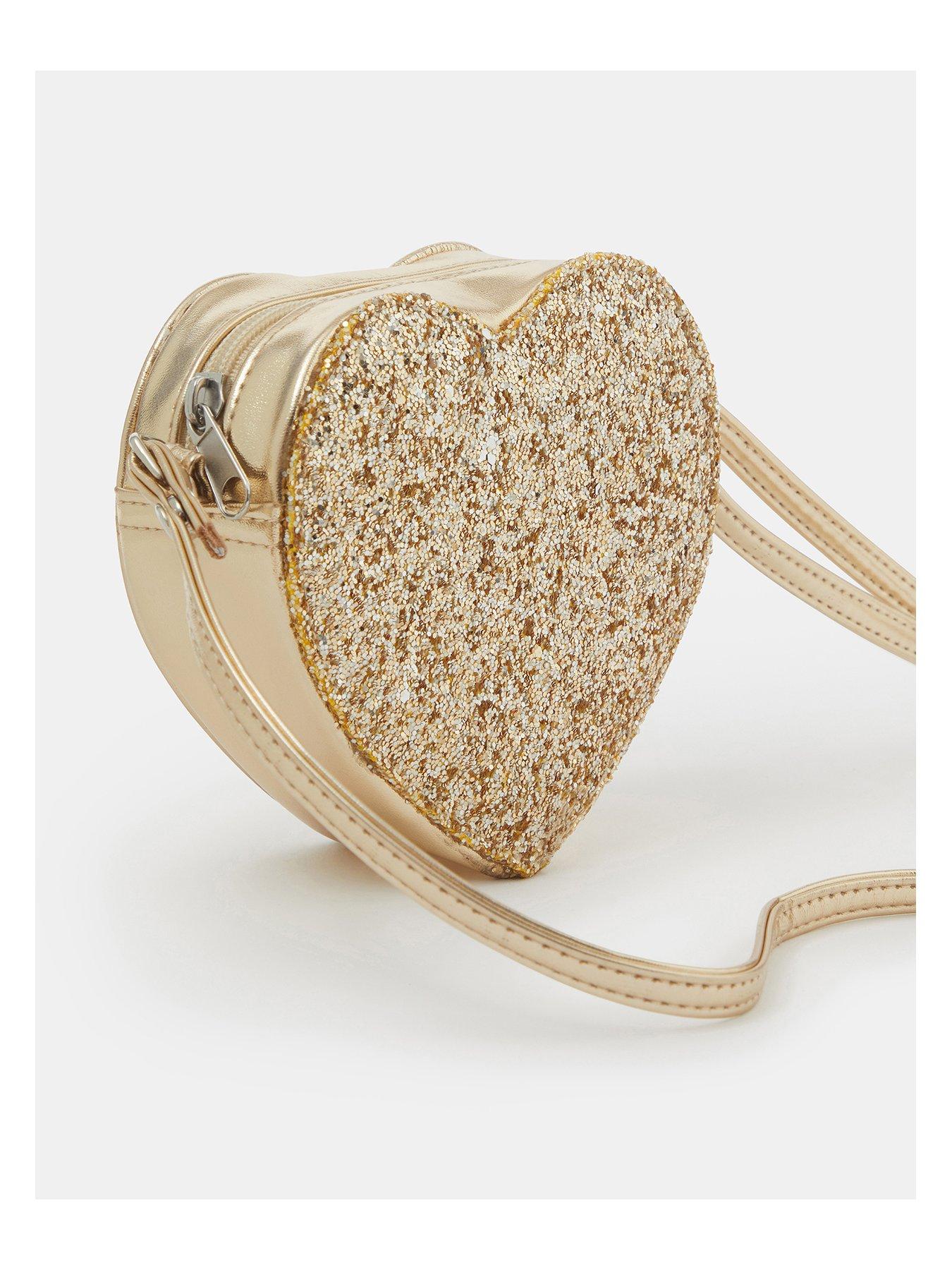 Image 3 of 4 of Accessorize Girls Glitter Heart Crossbody Bag - Gold
