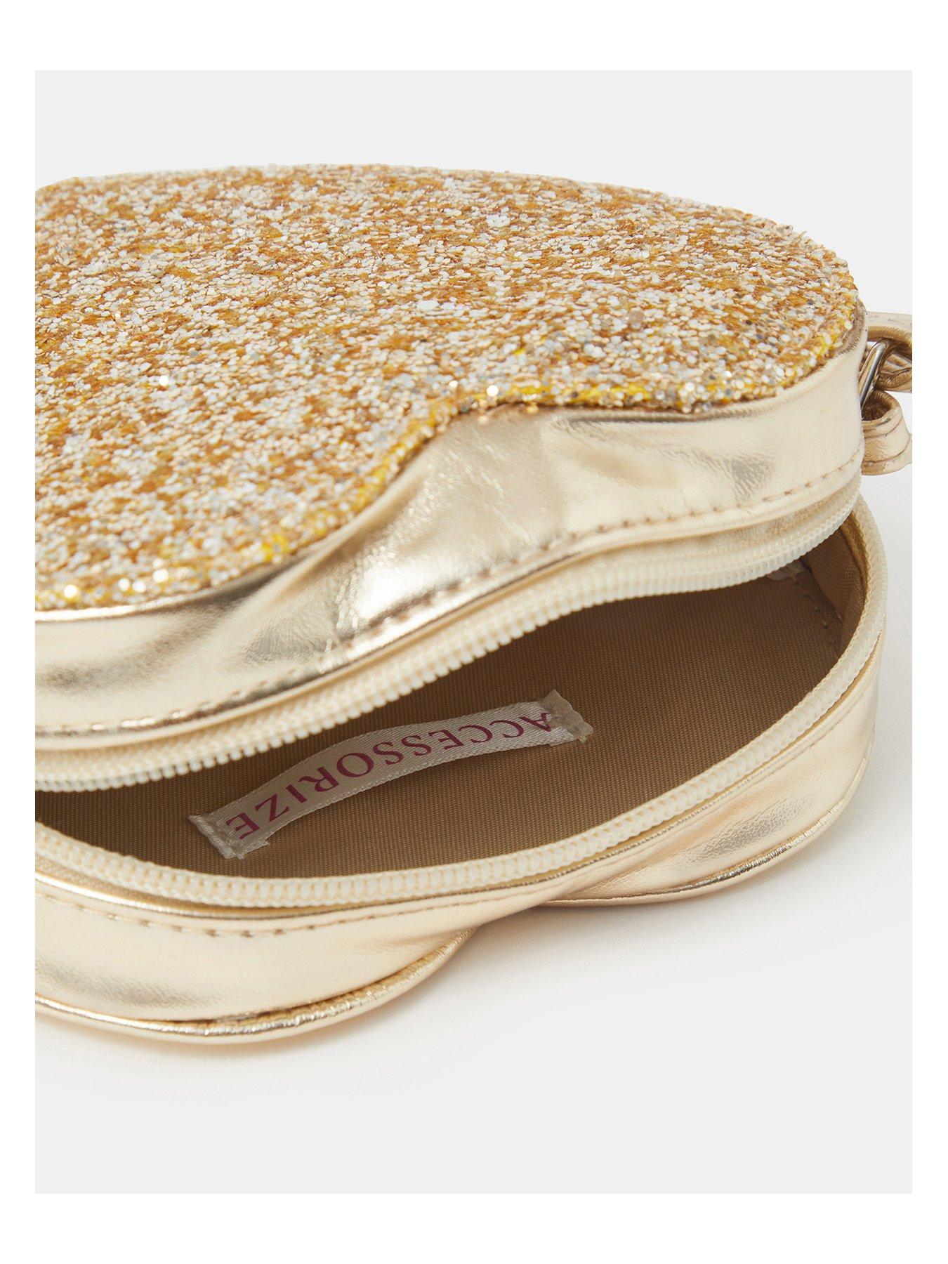 Image 4 of 4 of Accessorize Girls Glitter Heart Crossbody Bag - Gold