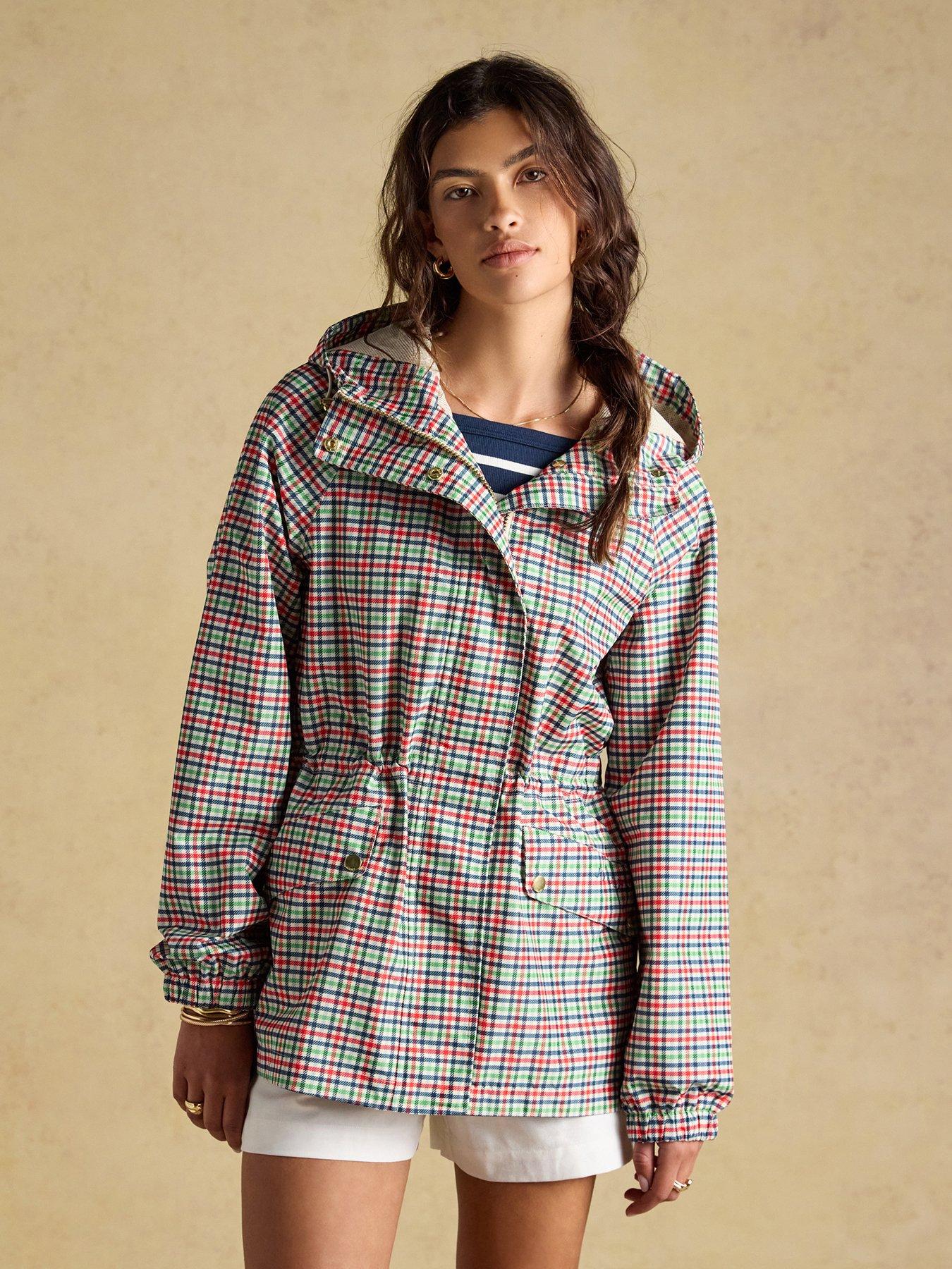 Joules Women's Hooded Check Showerproof Jacket - Multi