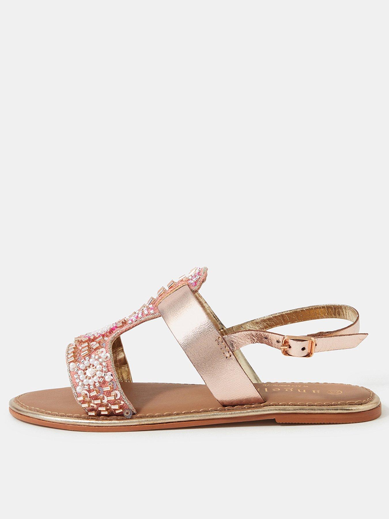Accessorize Girls Beaded Metallic Sandals - Pink