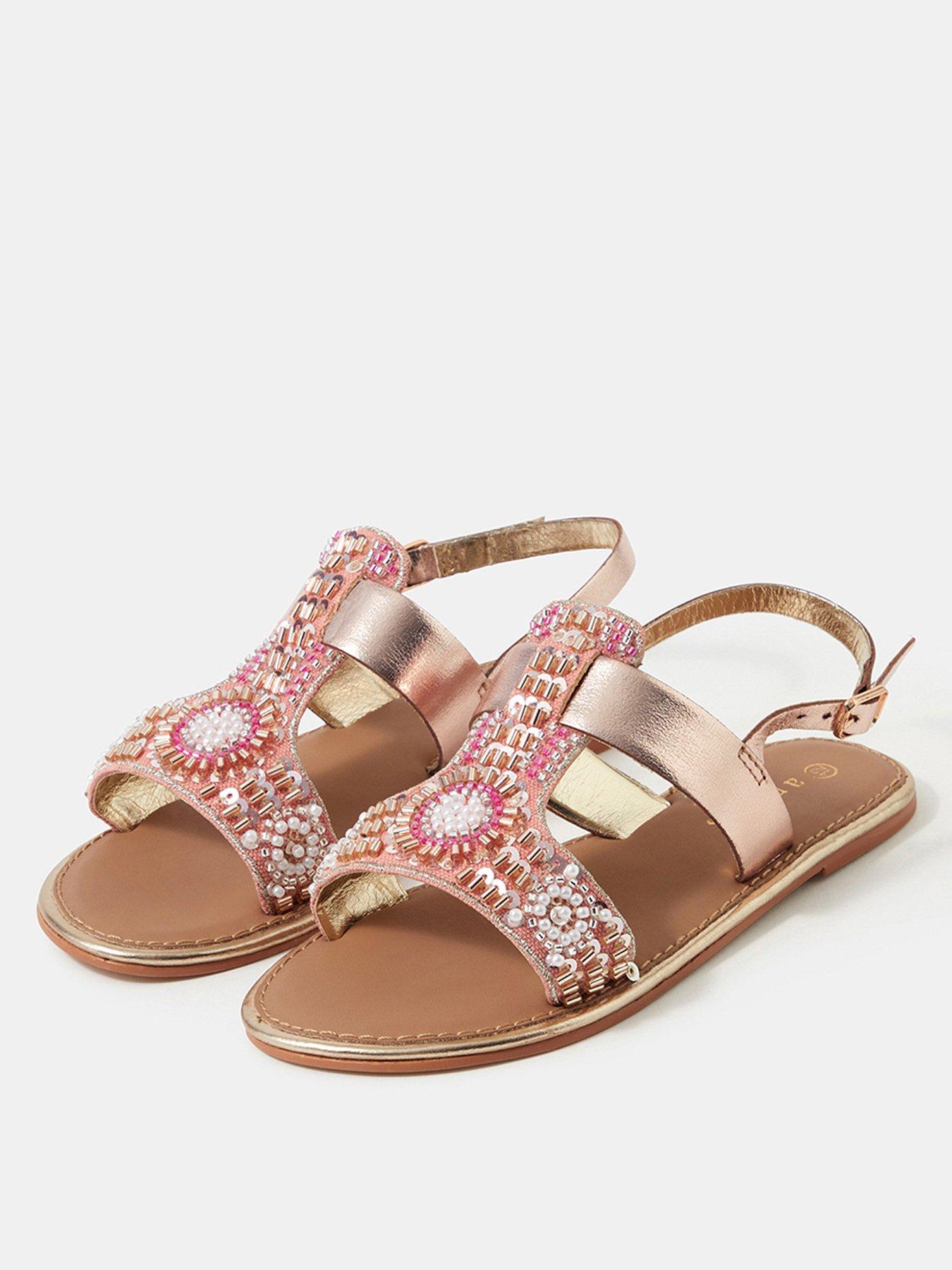 Image 2 of 3 of Accessorize Girls Beaded Metallic Sandals - Pink