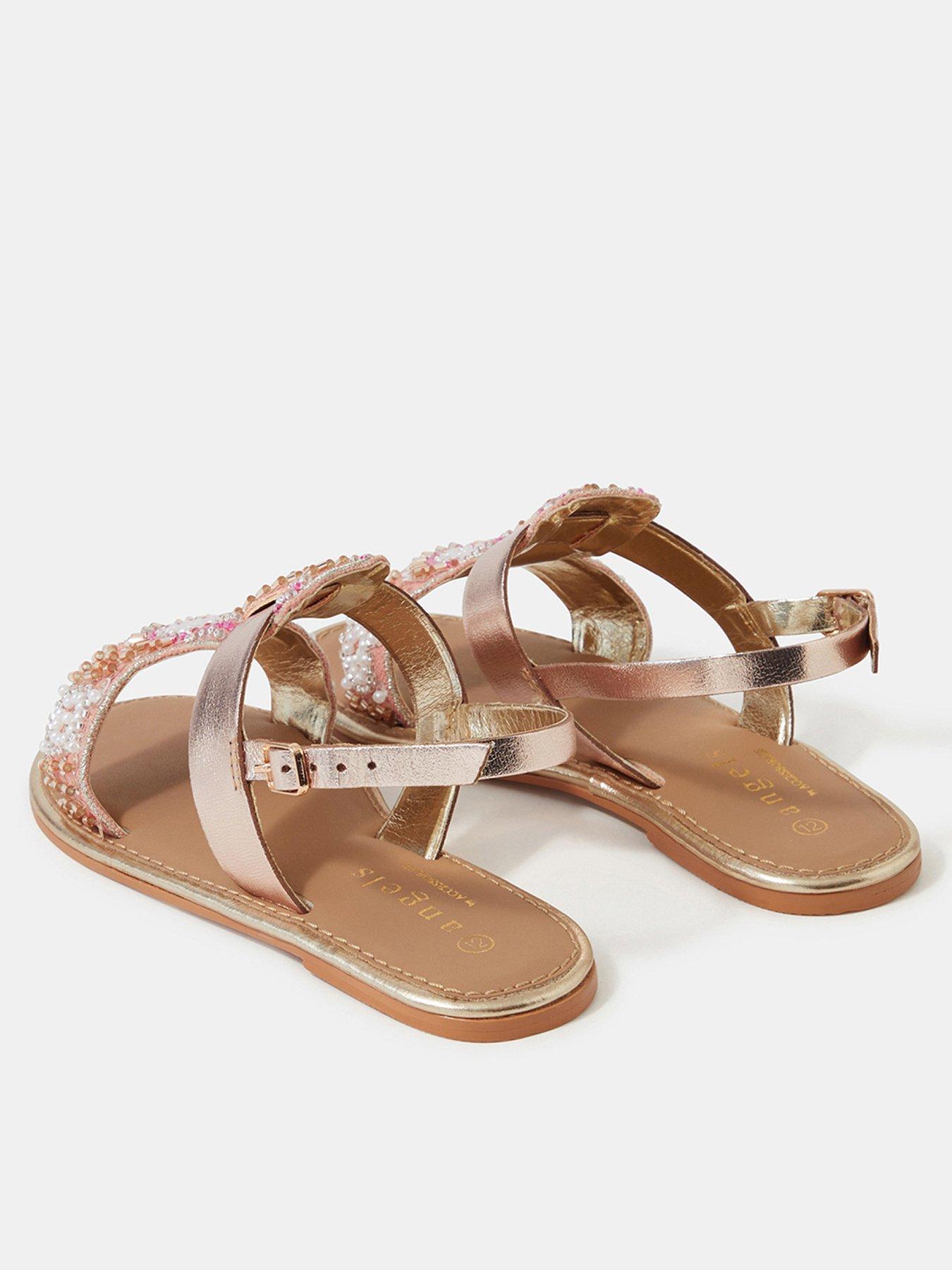 Image 3 of 3 of Accessorize Girls Beaded Metallic Sandals - Pink