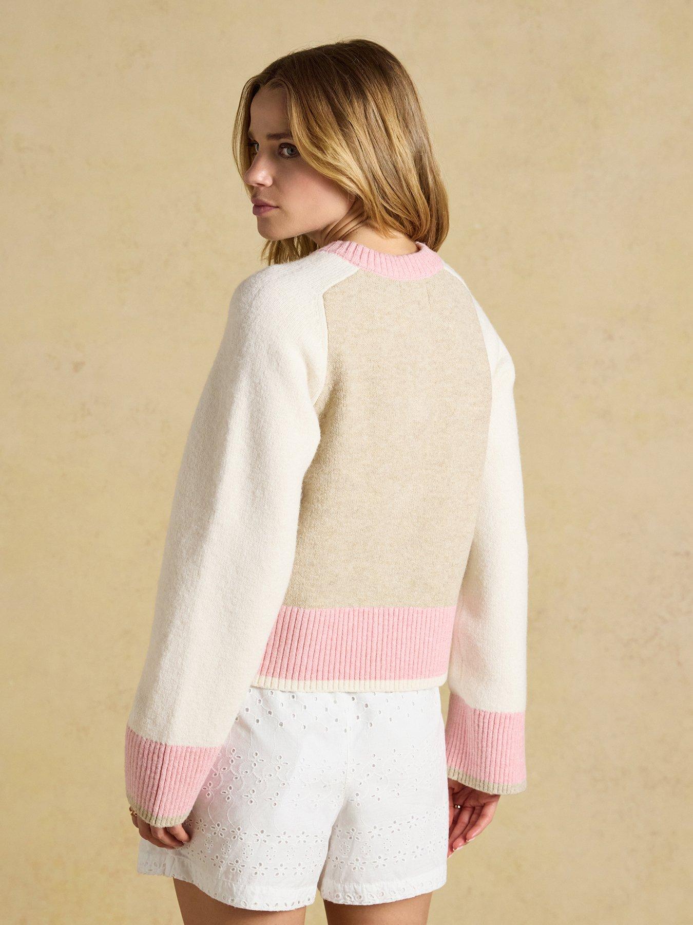 Image 2 of 7 of Joules Women's Nora Colourblock Crew Neck Knitted Cardigan - Cream
