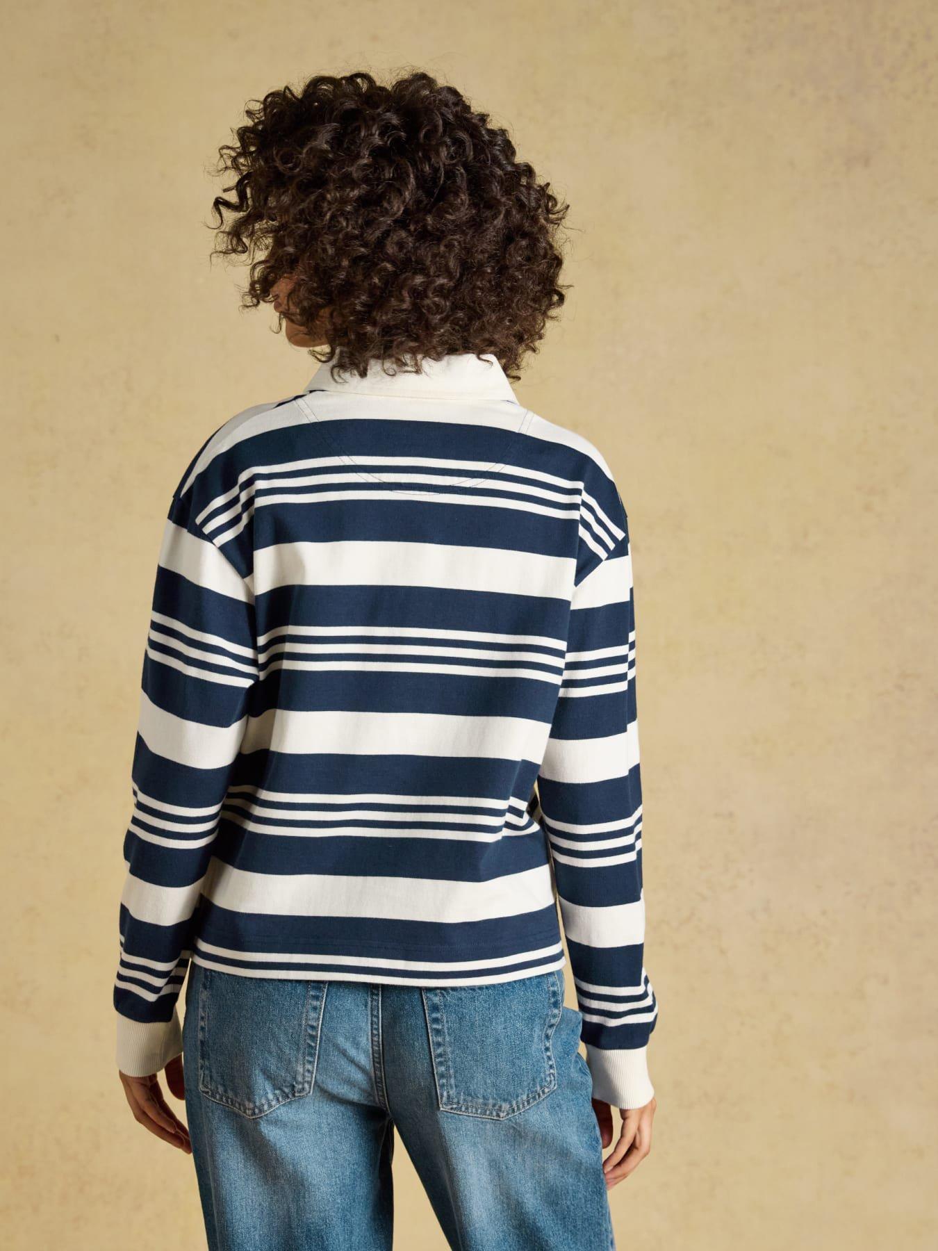 Image 2 of 7 of Joules Womens Rugby Collar Relaxed Stripe T-Shirt - Navy/White-Stripe