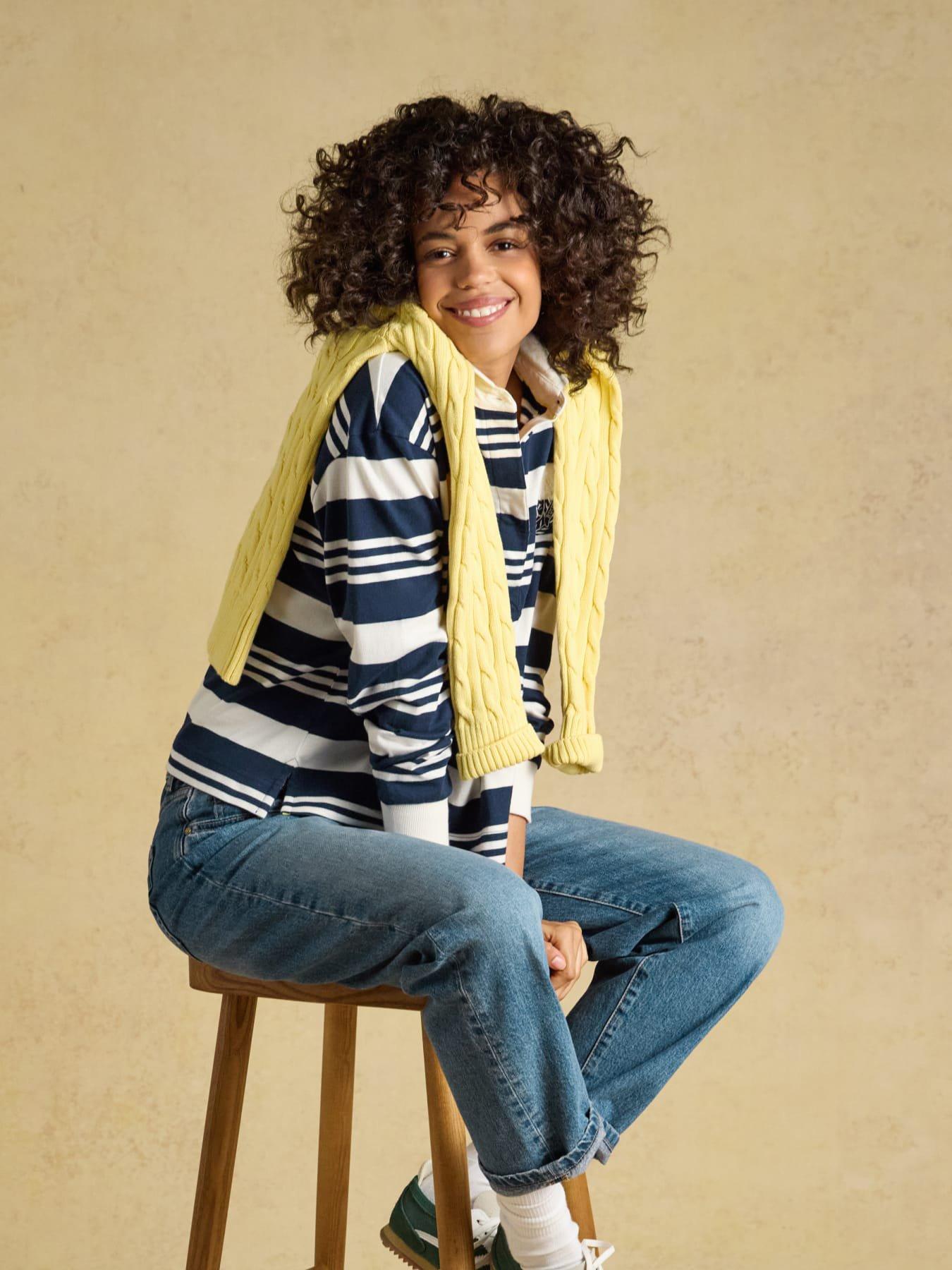 Image 5 of 7 of Joules Womens Rugby Collar Relaxed Stripe T-Shirt - Navy/White-Stripe