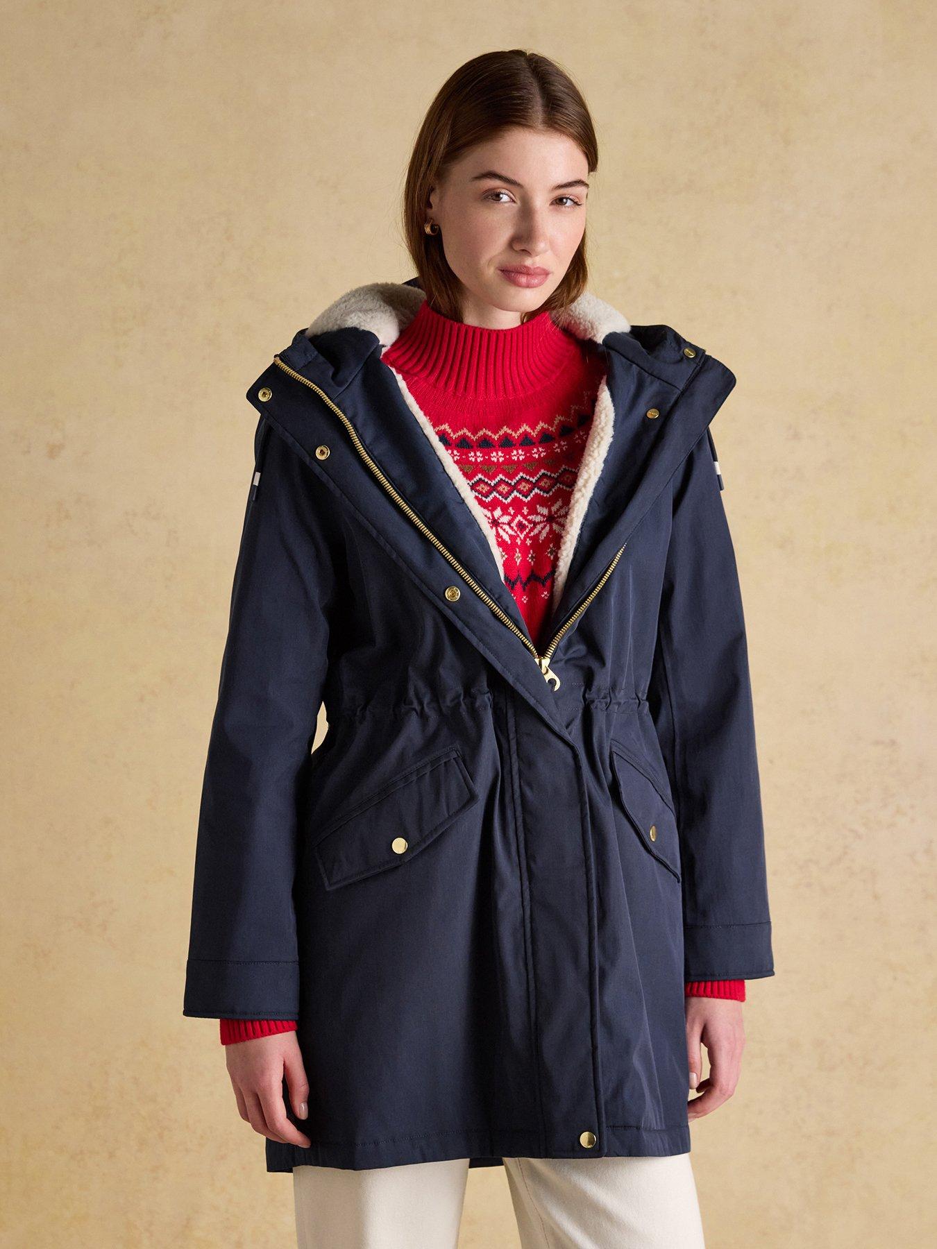 Joules Women's Waterproof Hooded Raincoat with Taped Seams - Navy