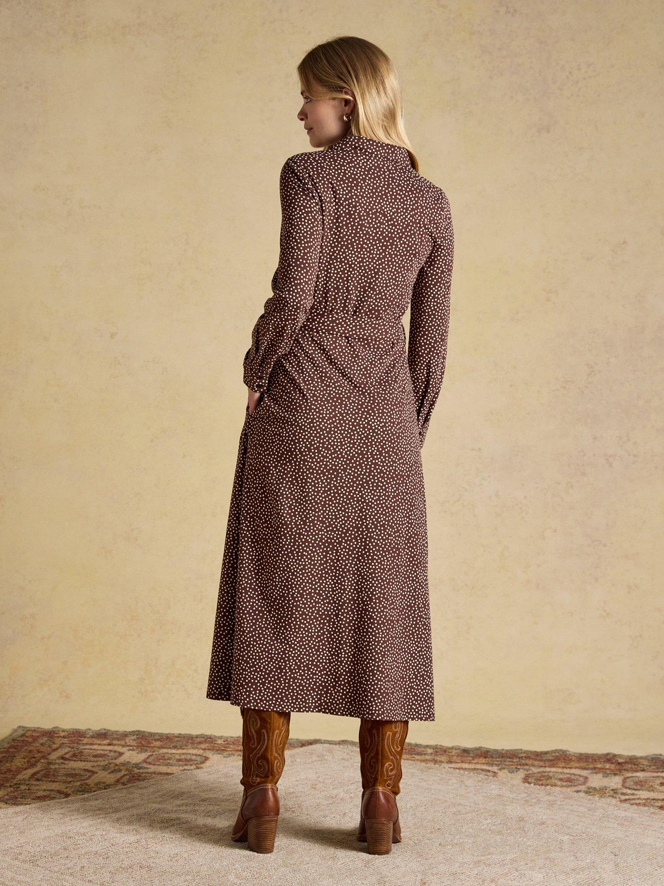 Image 2 of 6 of Joules Women's Theodora Belted Midi Shirt Dress with All-Over Print - Brown