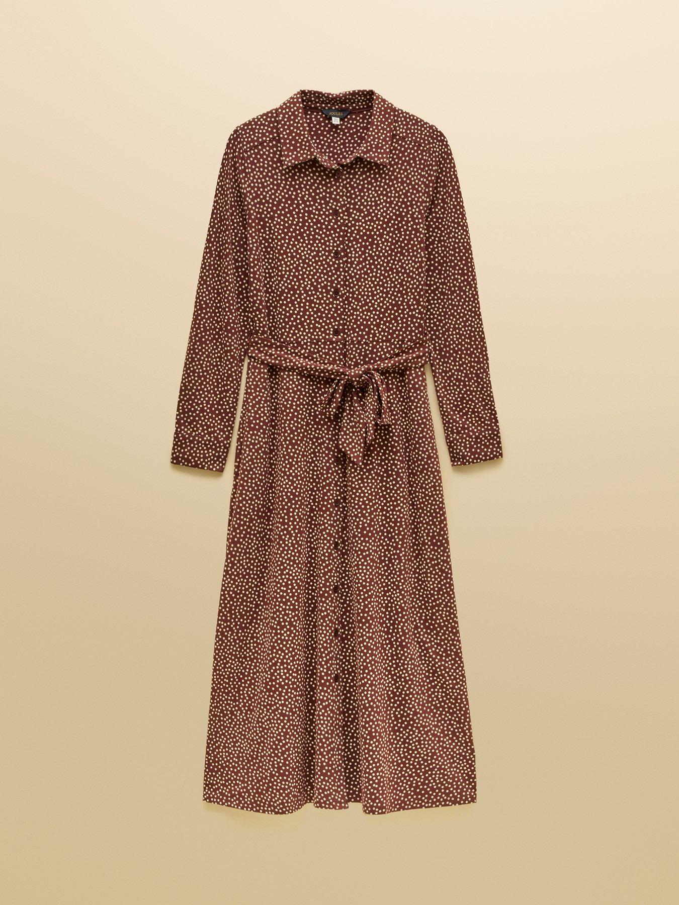 Image 4 of 6 of Joules Women's Theodora Belted Midi Shirt Dress with All-Over Print - Brown