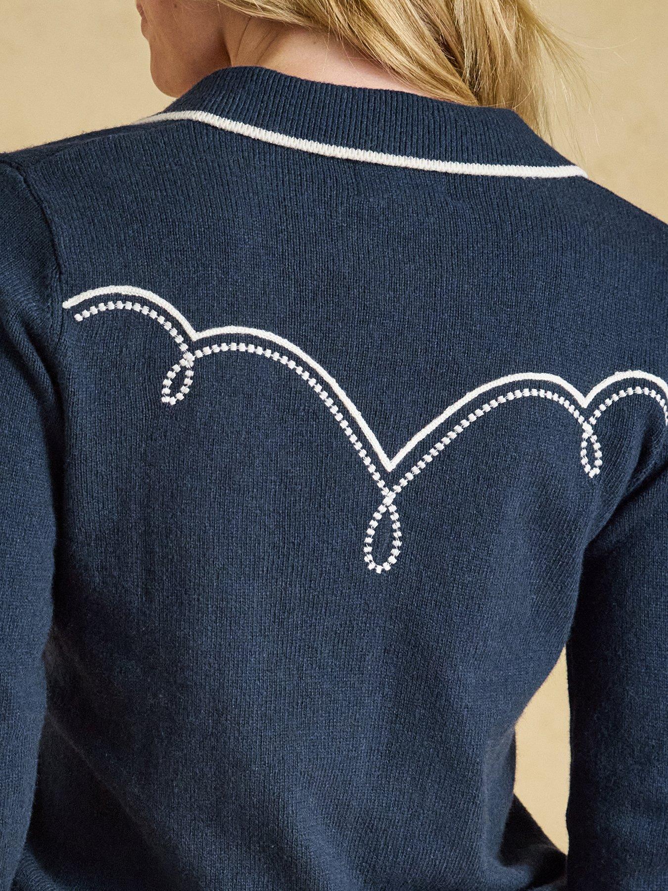 Image 7 of 7 of Joules Women's Western Collar Knit Top with Embroidered Yoke Detail - Navy