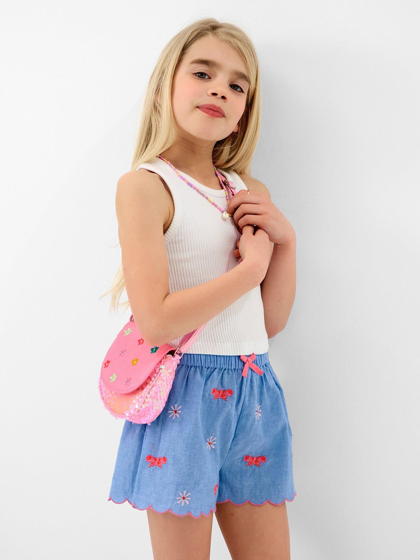 Accessorize Girls Embroidered Chambray Shorts - Blue