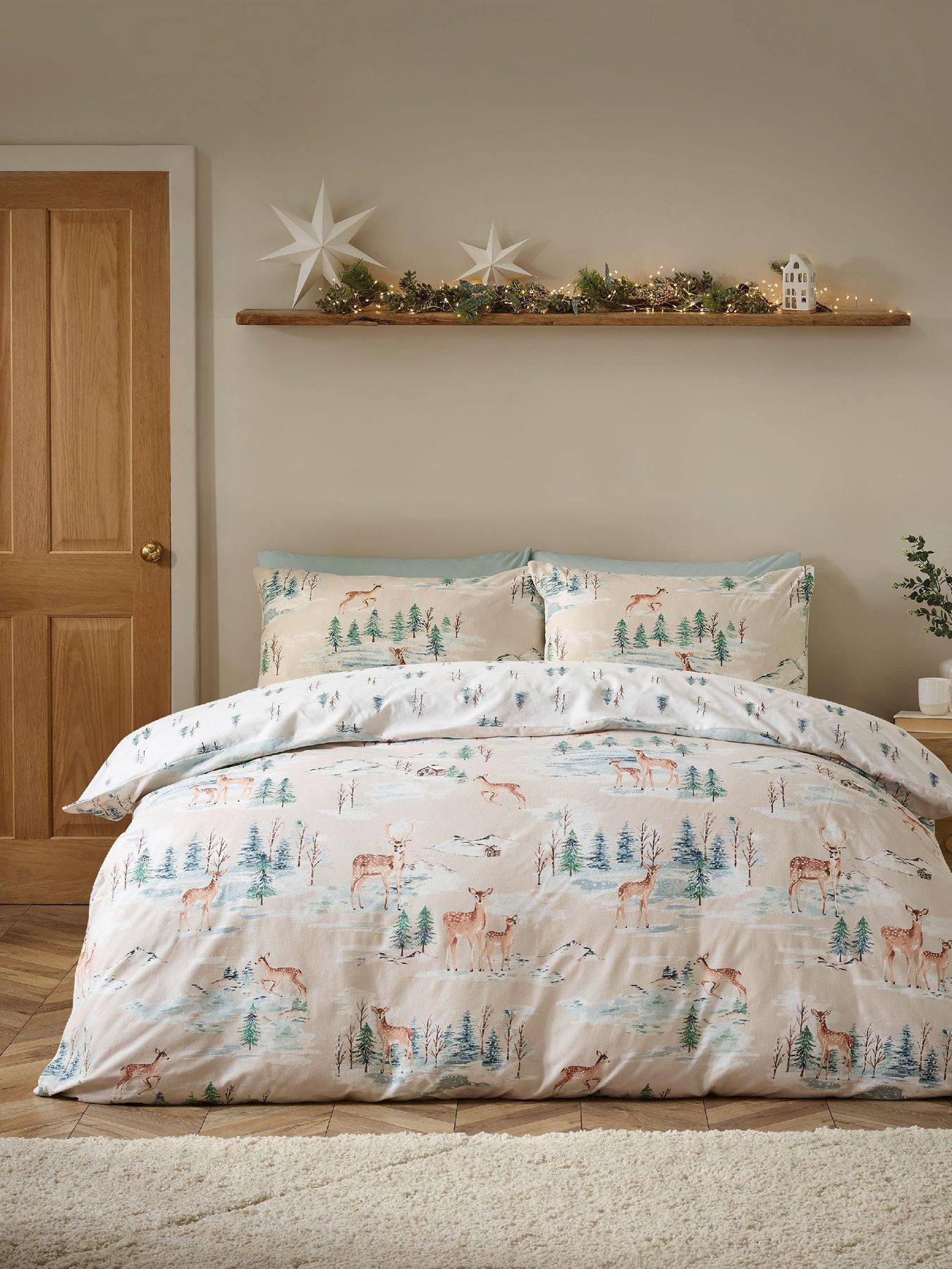 Catherine Lansfield Brushed 100% Cotton Christmas Deer Duvet Cover Set