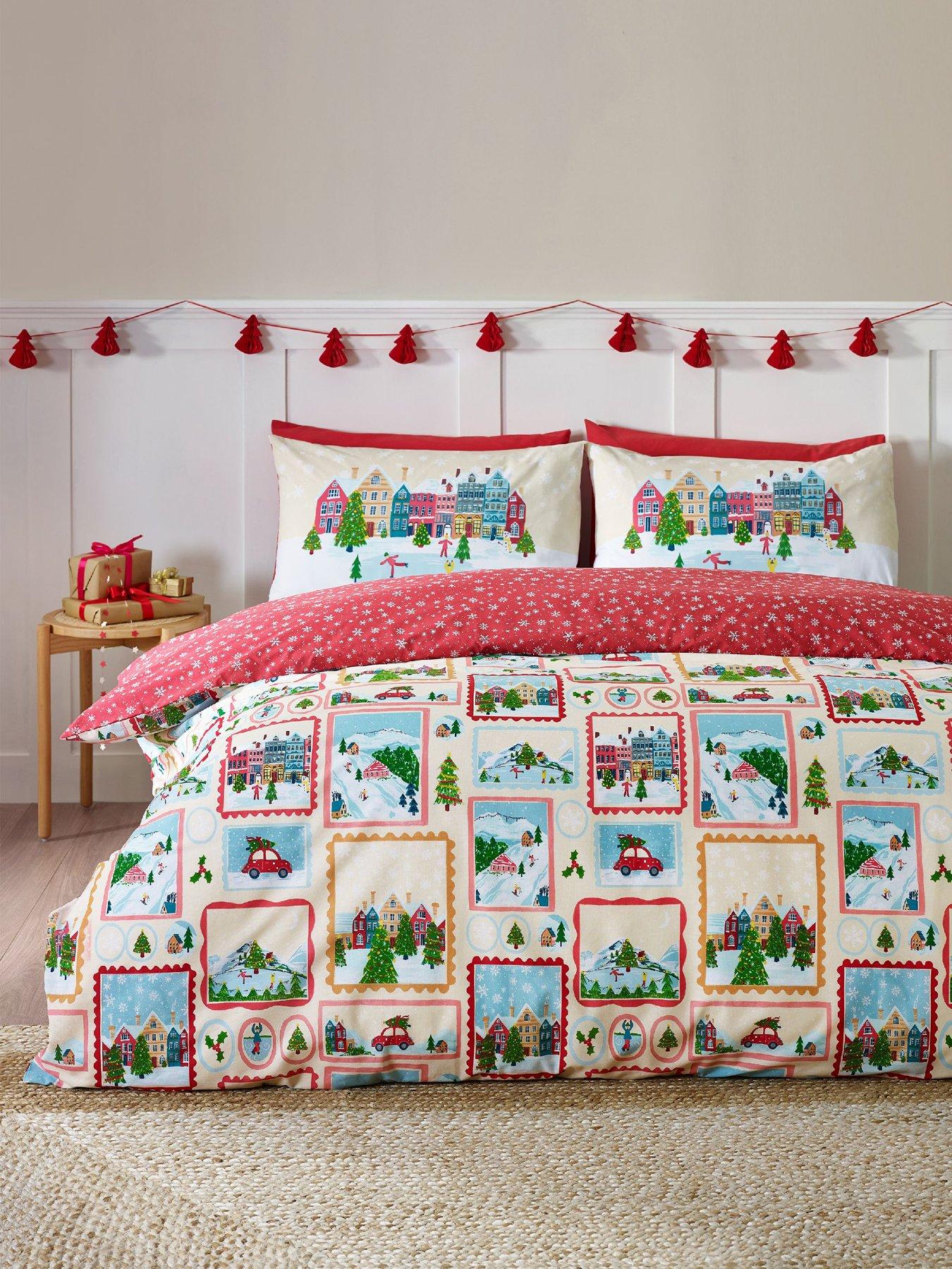 Catherine Lansfield Christmas Town Stamps Duvet Cover Set