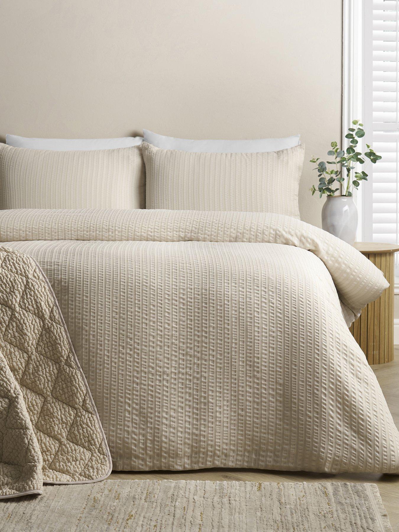 Catherine Lansfield Stripe Seersucker King Duvet Set Natural