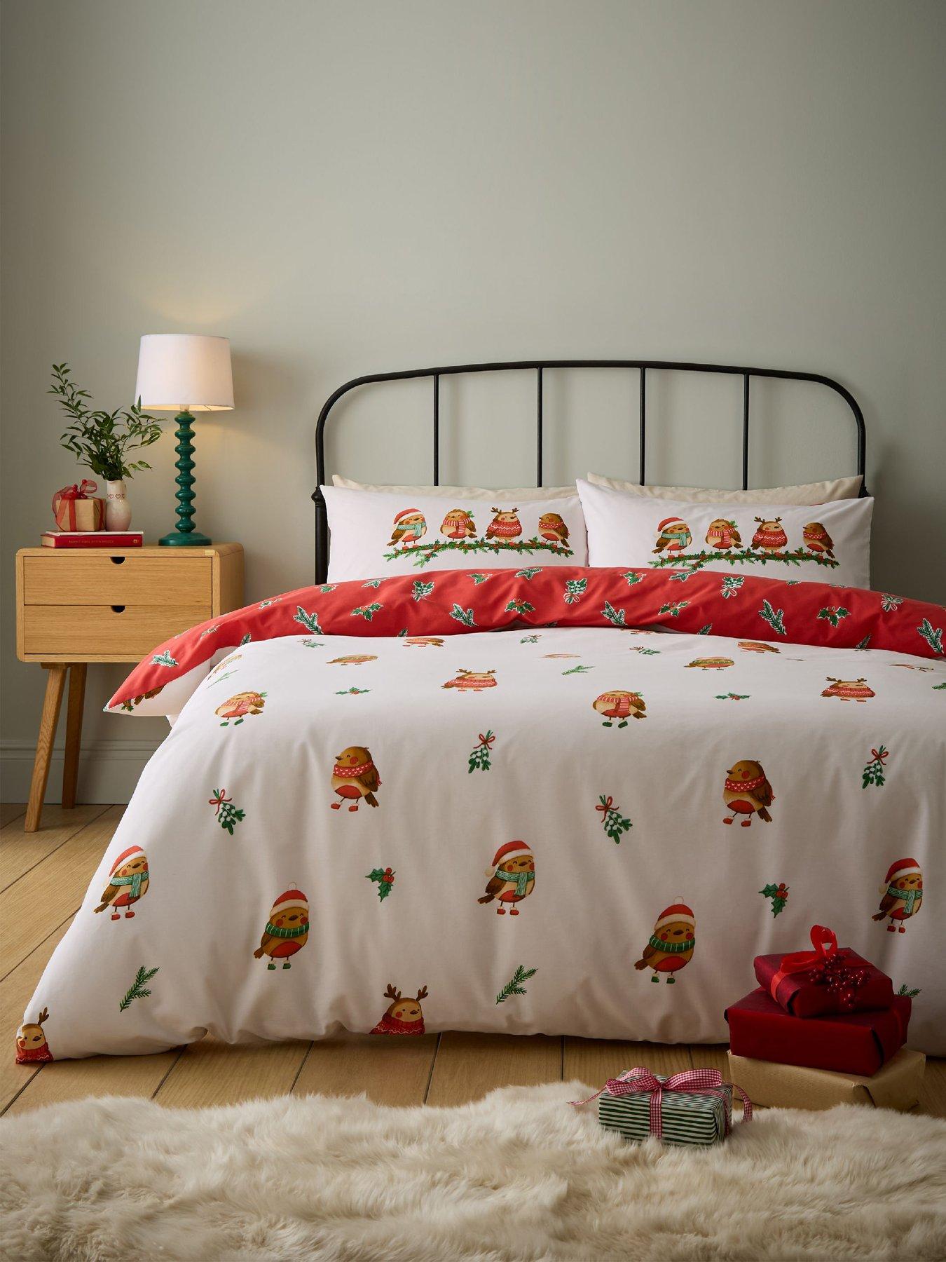 Catherine Lansfield Christmas Robins Duvet Cover Set