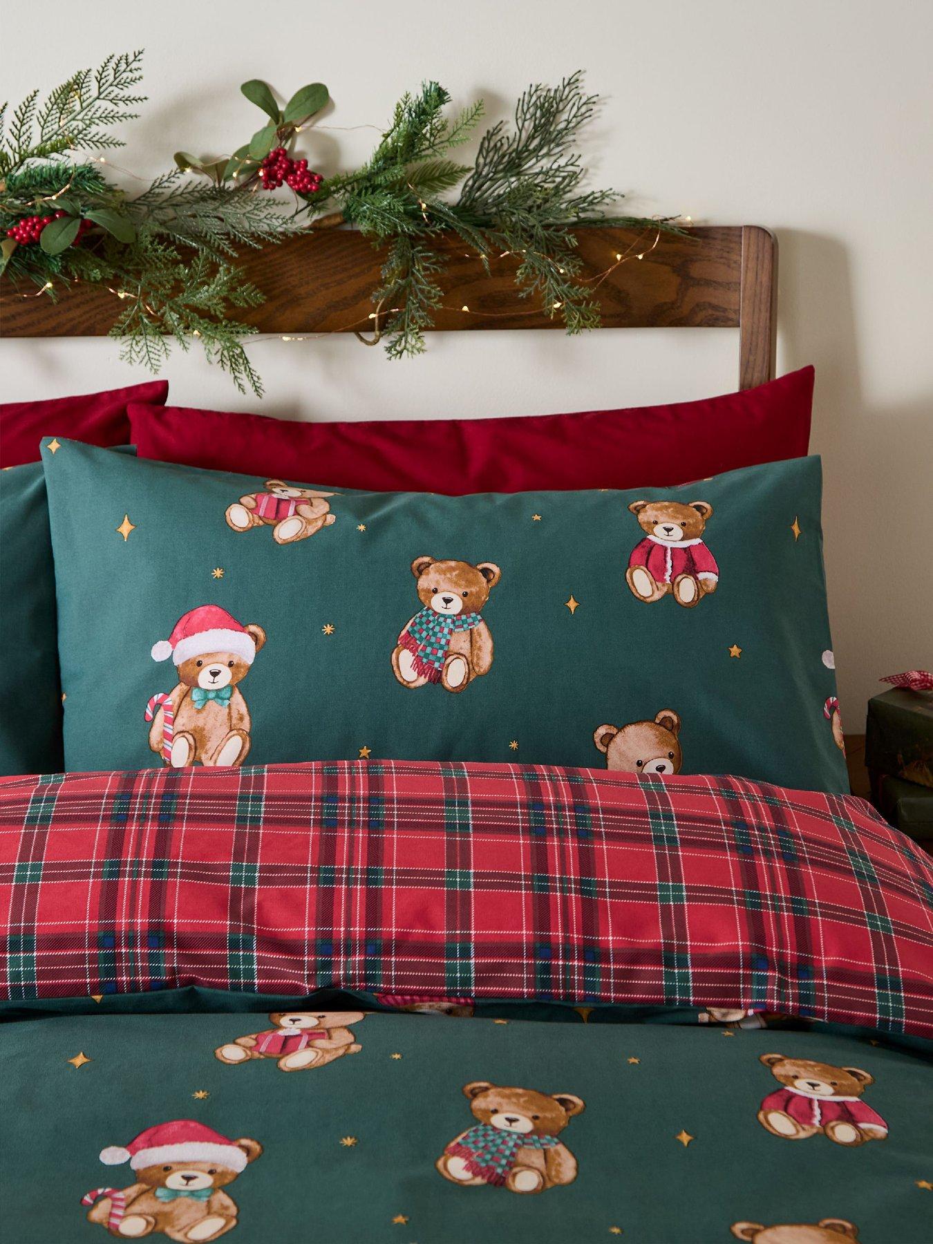 Catherine Lansfield Christmas Tartan Teddy Bear Duvet Cover Set