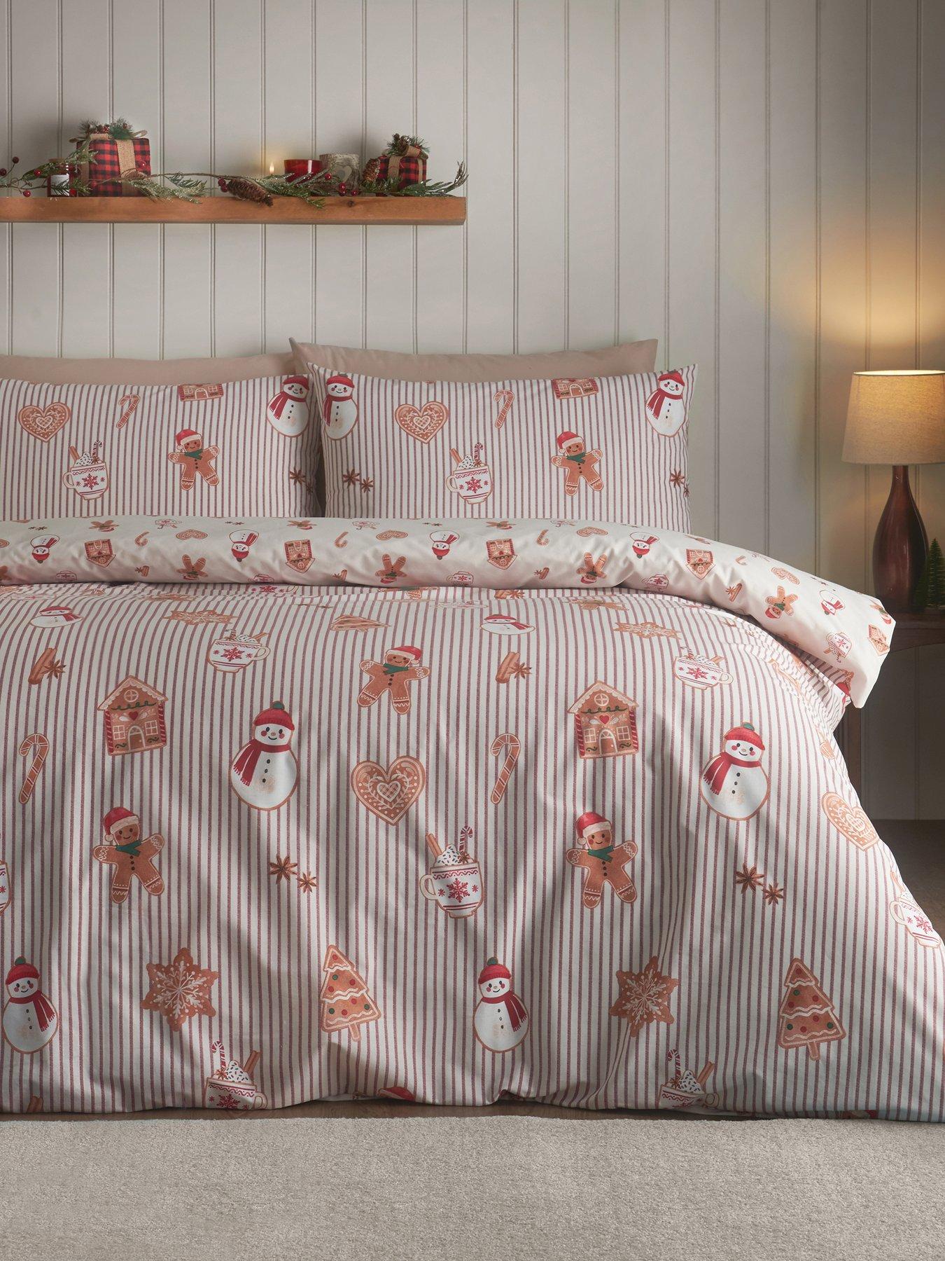Catherine Lansfield Christmas Gingerbread Stripe Duvet Cover Set
