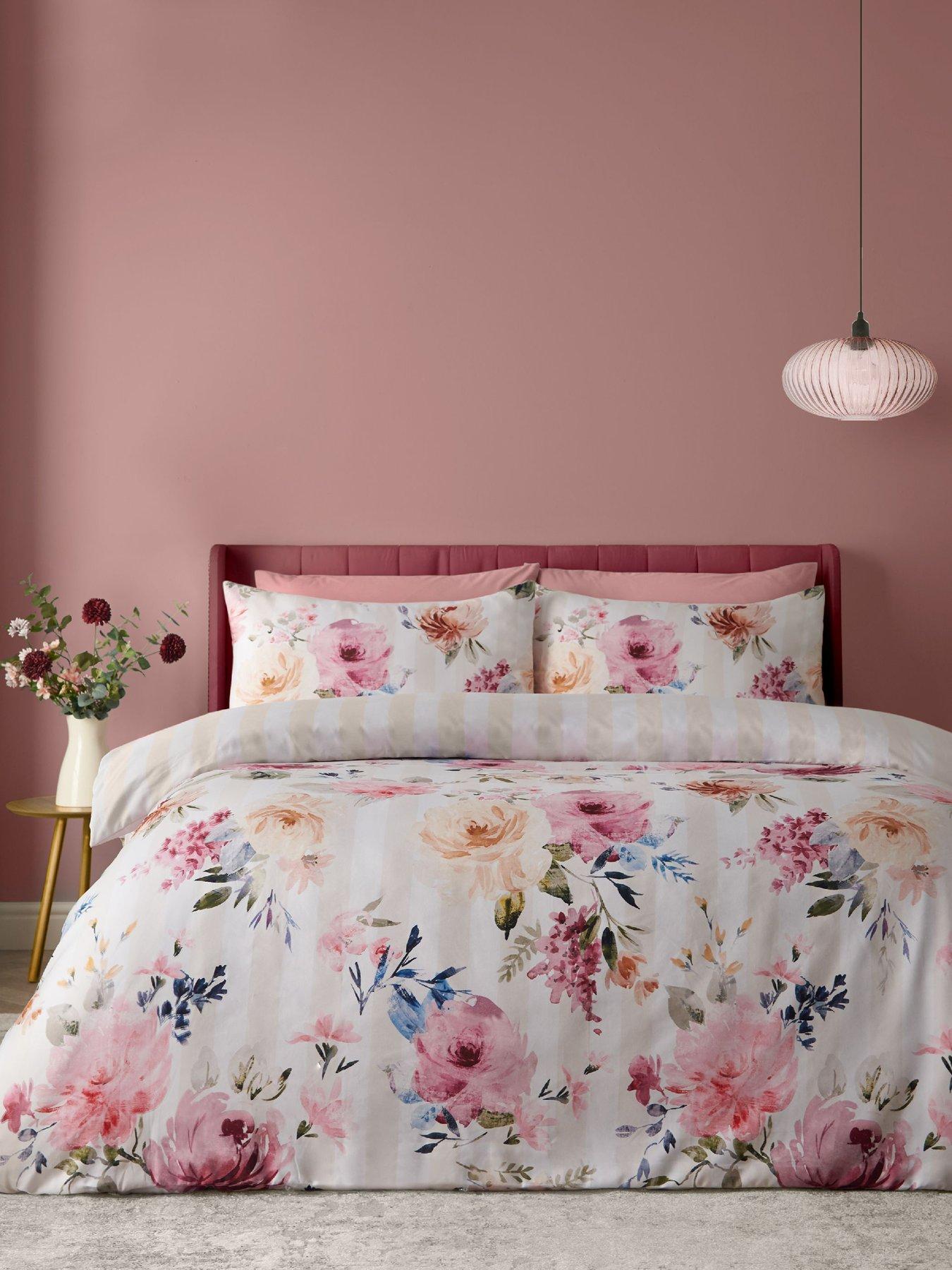 Catherine Lansfield Floral Stripe Duvet Cover Set