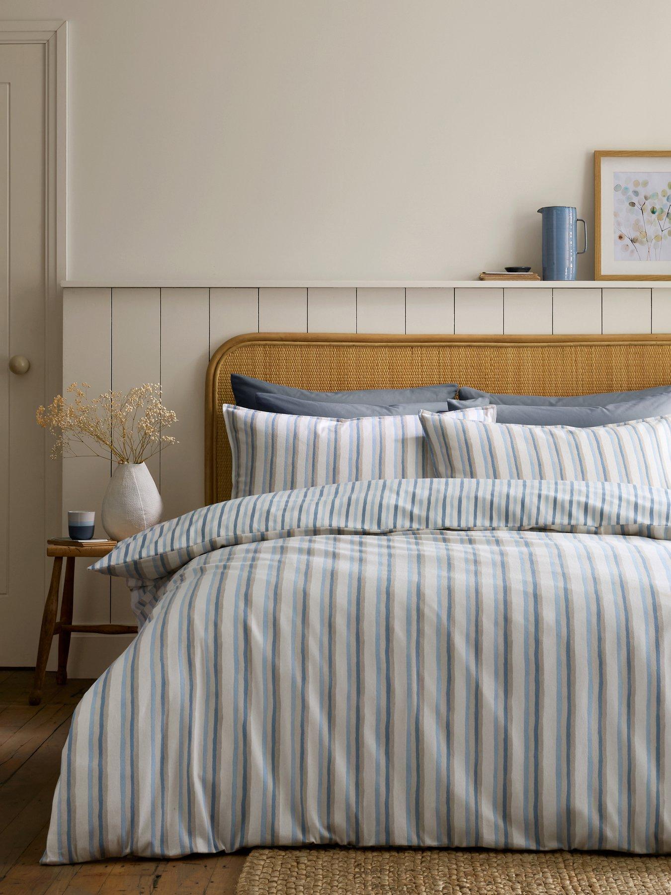 Brushed Somerset Stripe Double Duvet Set Blue