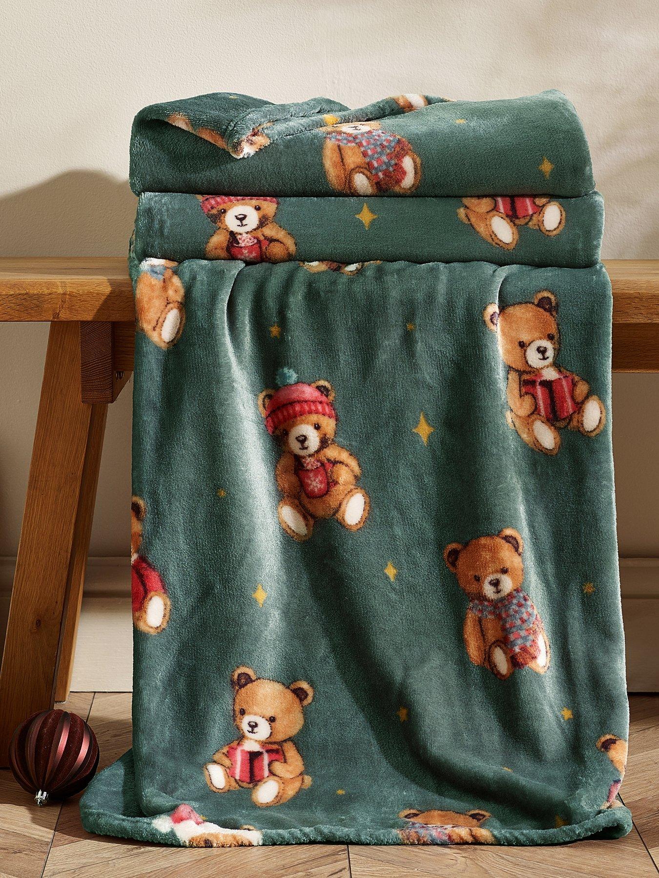 Image 1 of 3 of Catherine Lansfield Christmas Tartan Teddy Bear Soft Fleece Throw