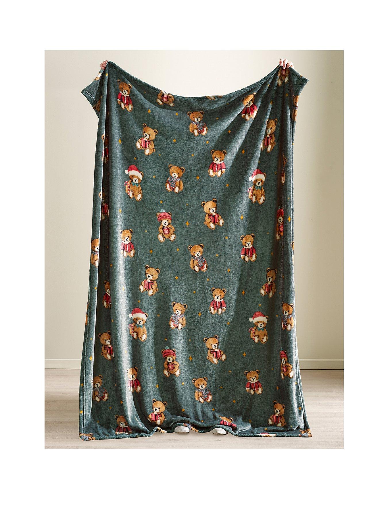 Image 2 of 3 of Catherine Lansfield Christmas Tartan Teddy Bear Soft Fleece Throw