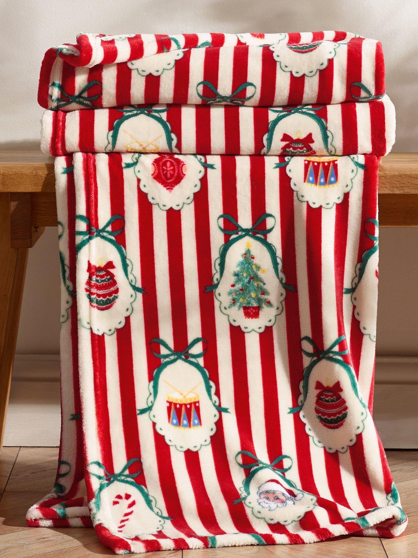Catherine Lansfield Christmas Vintage Stripe Soft Fleece Throw