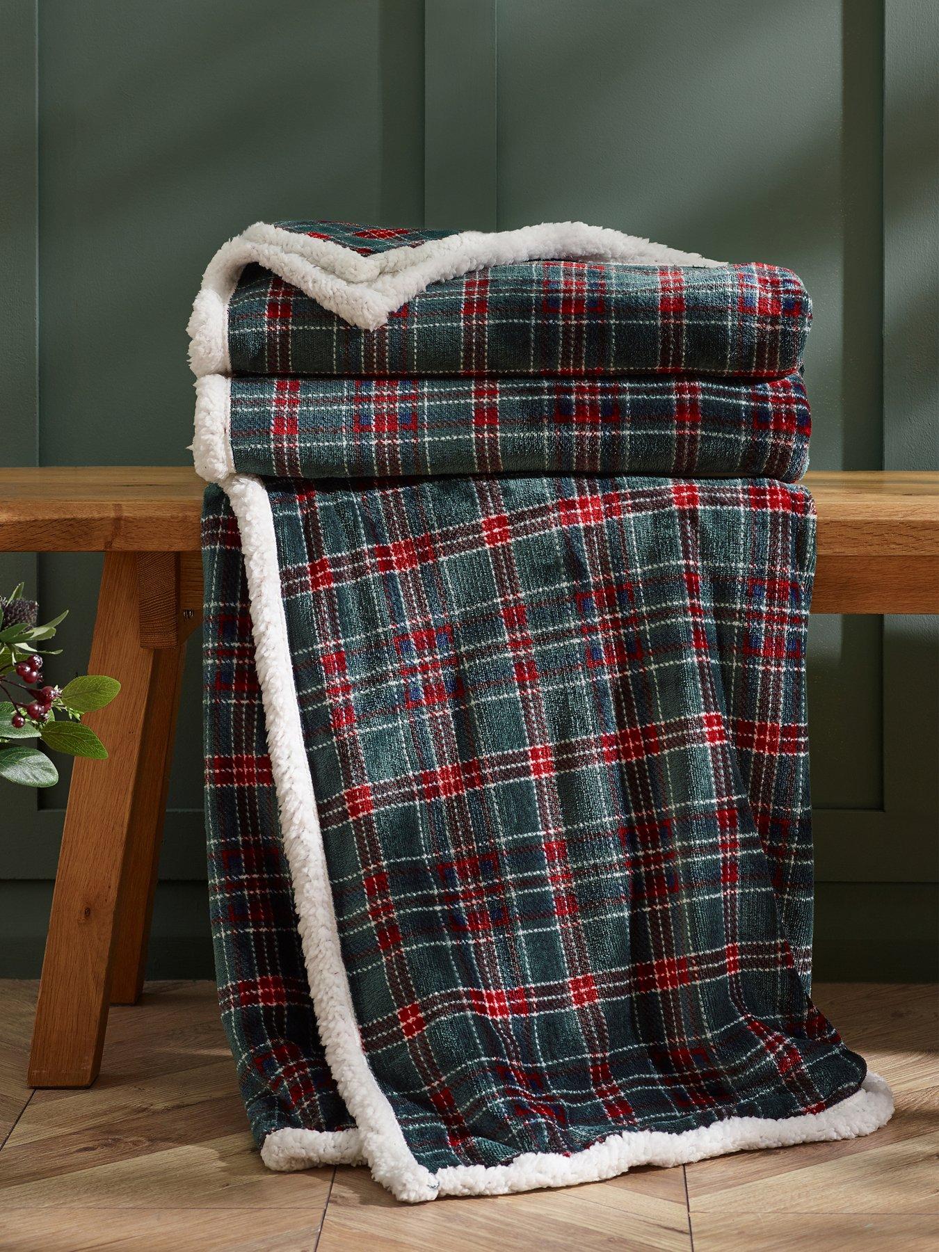 Catherine Lansfield Tartan Sherpa Check Soft Fleece Throw
