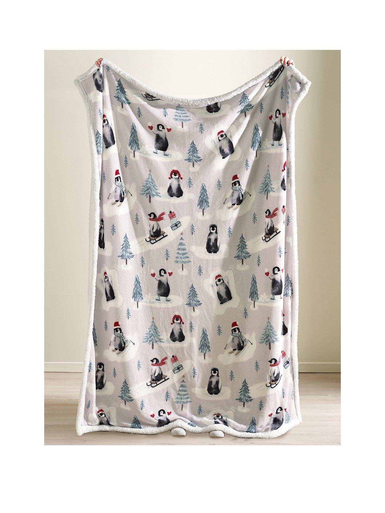 Image 2 of 3 of Catherine Lansfield Christmas Penguins Soft Fleece Sherpa Throw