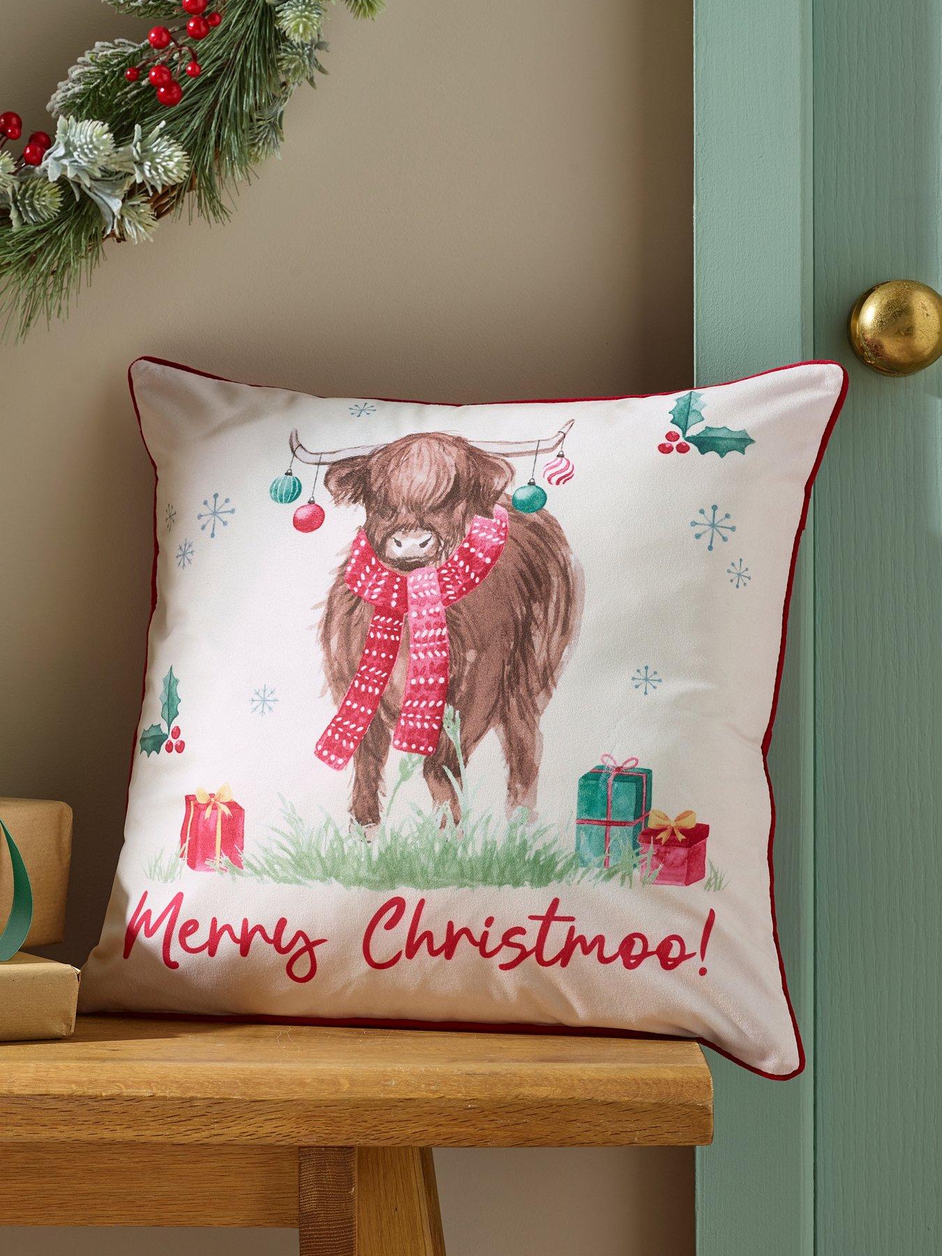 Catherine Lansfield Merry Christmas Highland Cow Filled Cushion