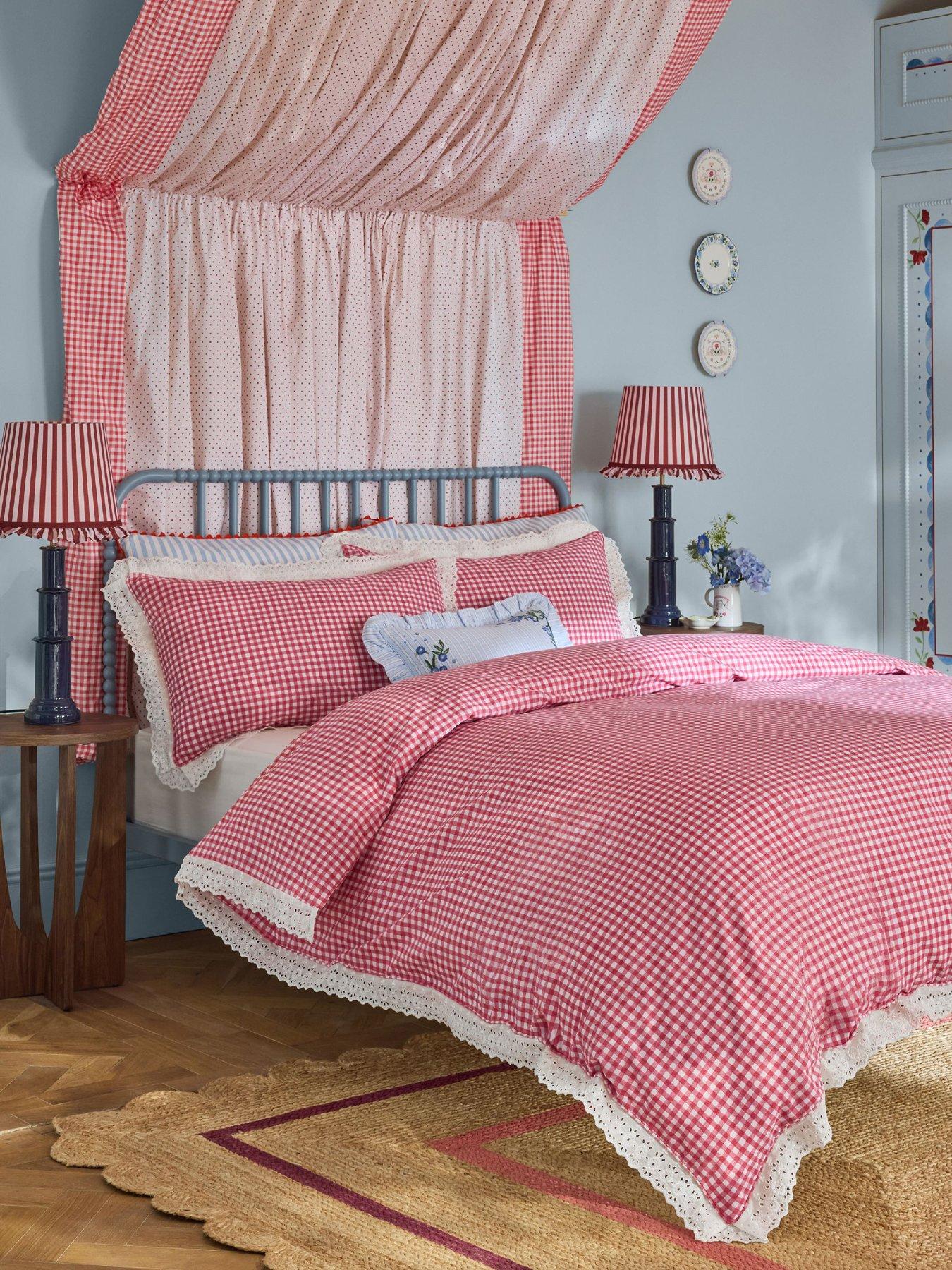 Image 1 of 4 of Cath Kidston Painted Gingham Lace 100% Cotton Duvet Cover Set