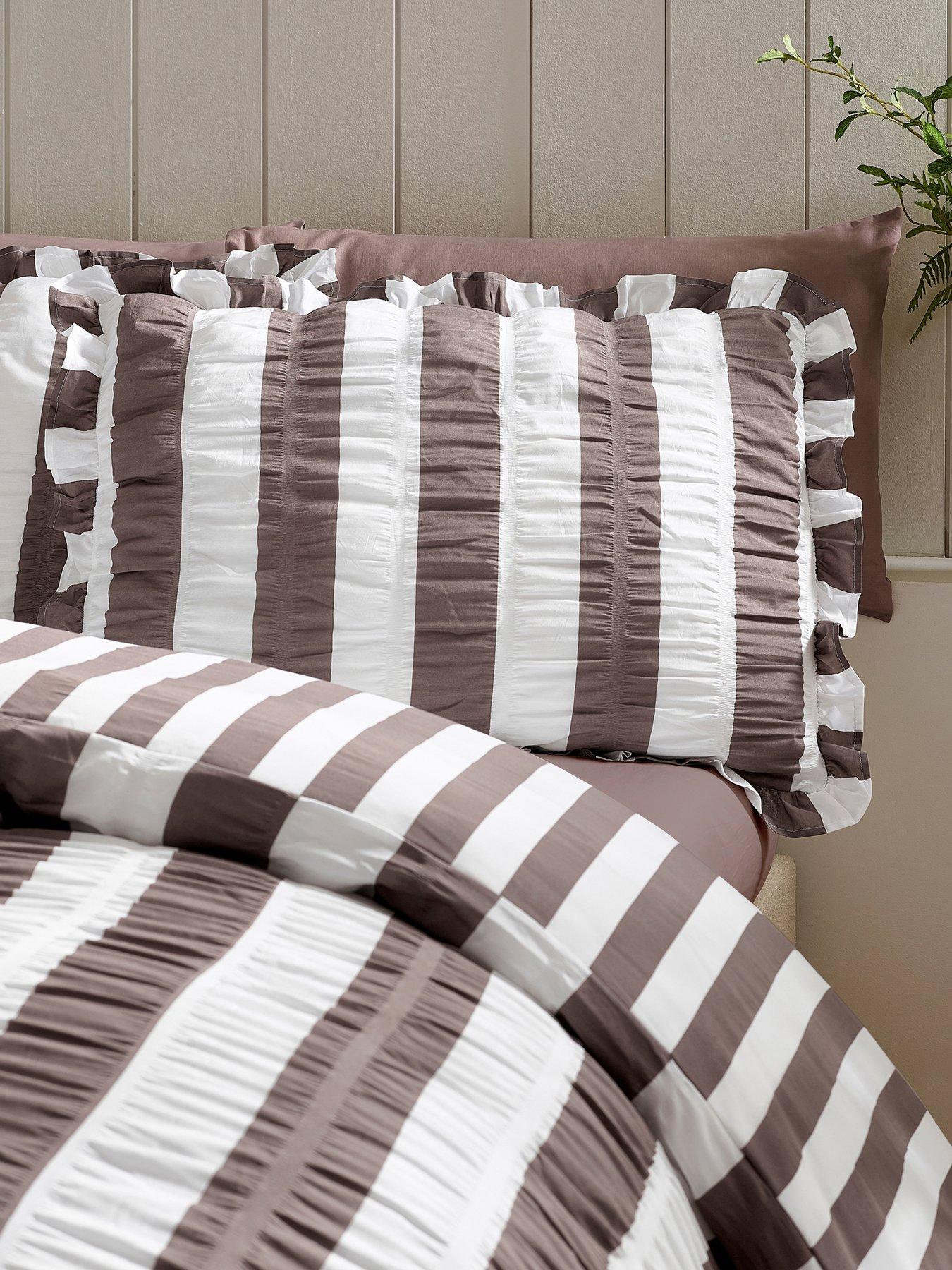 Image 1 of 4 of Catherine Lansfield Seersucker Frill Stripe Duvet Cover Set