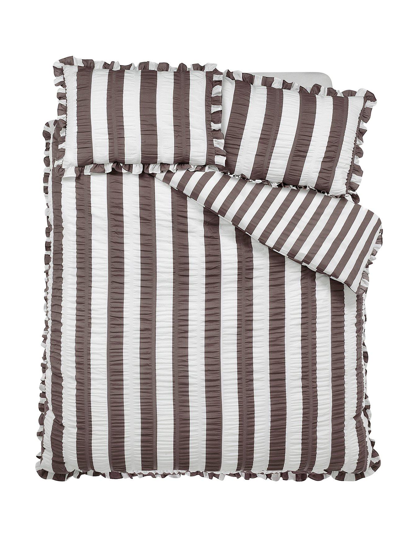 Image 2 of 4 of Catherine Lansfield Seersucker Frill Stripe Duvet Cover Set