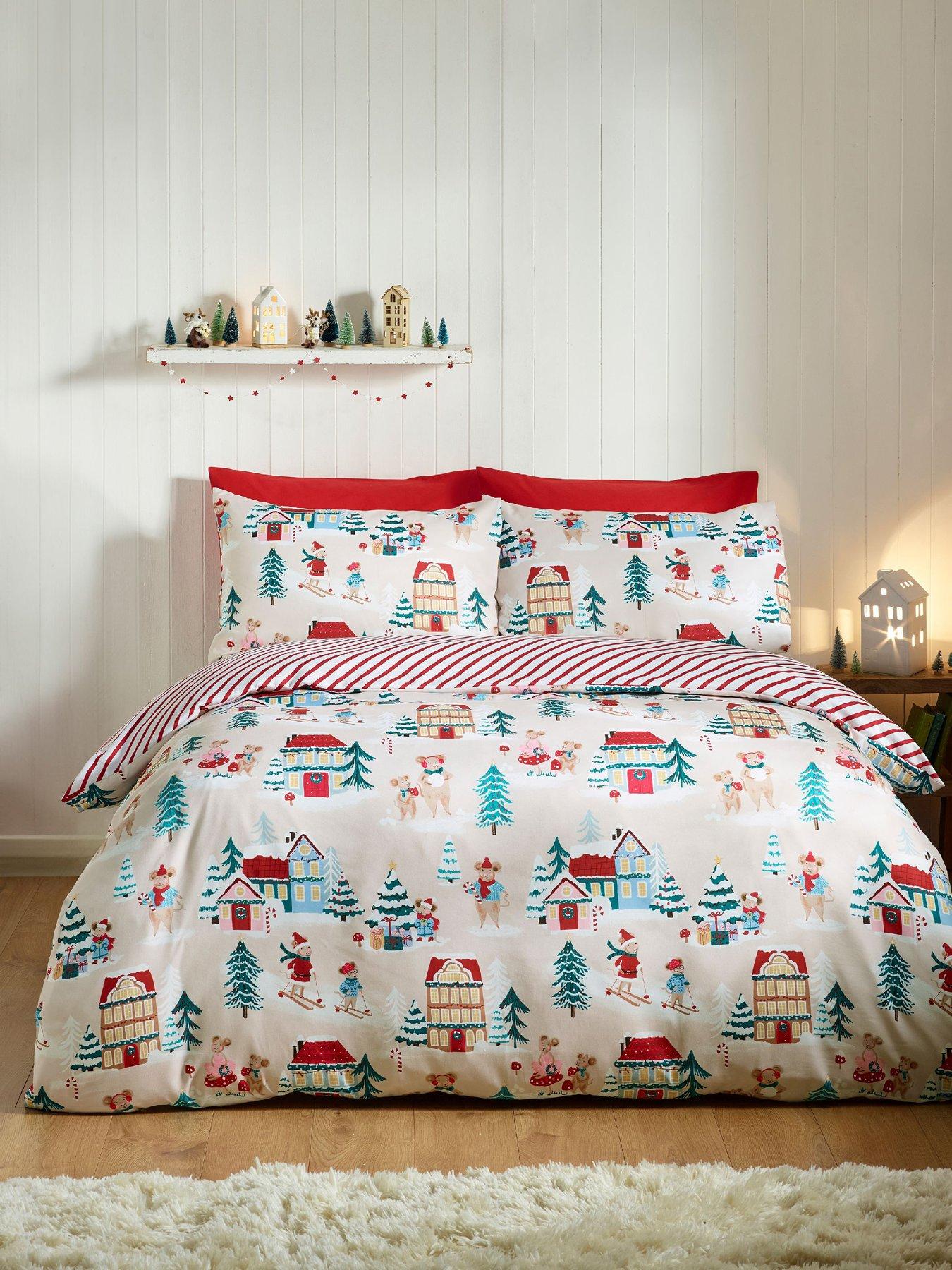 Image 1 of 5 of Catherine Lansfield Christmas Mouse Town Duvet Cover Set