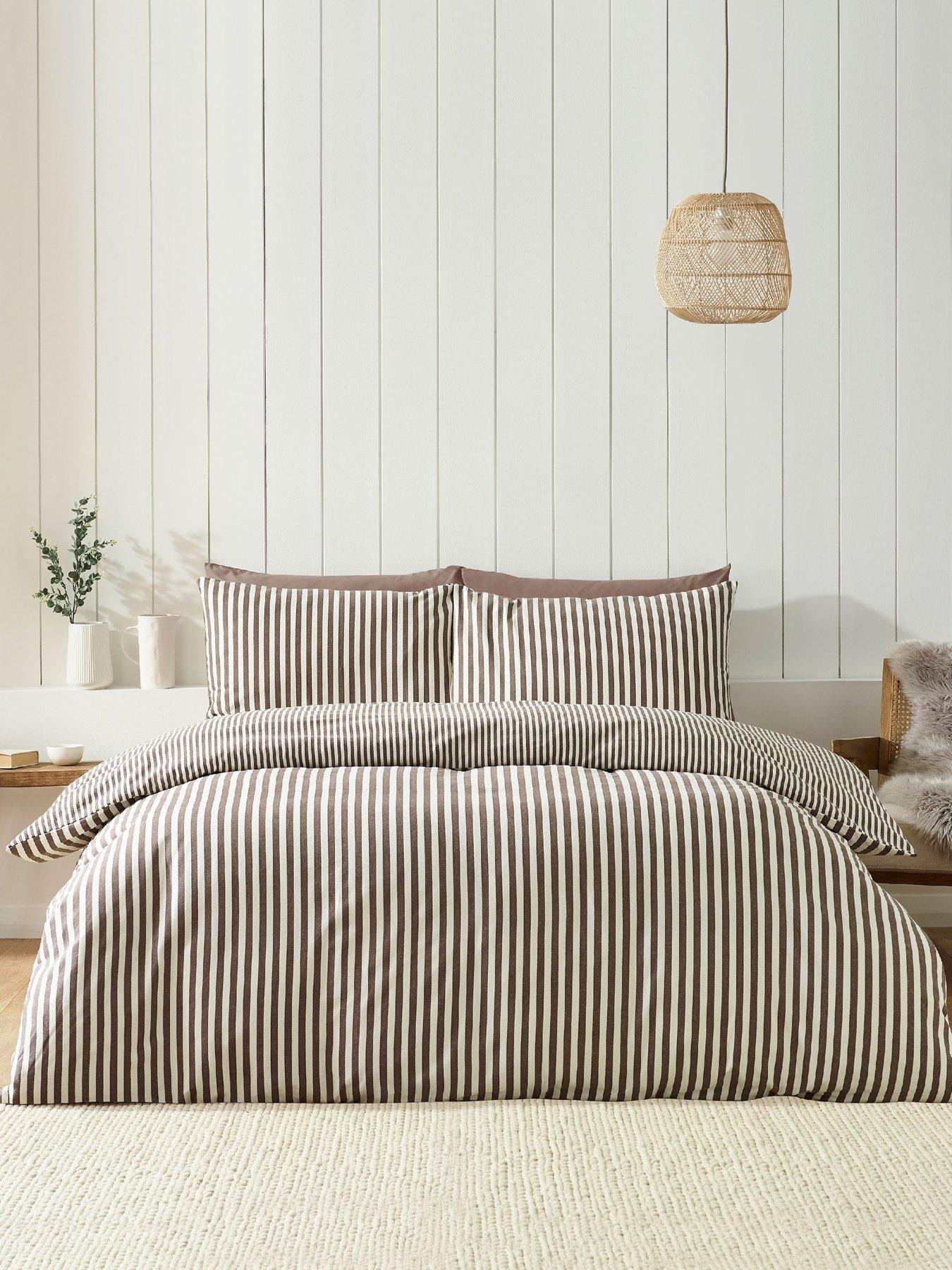 Catherine Lansfield Brushed 100% Cotton Stripe Duvet Cover Set