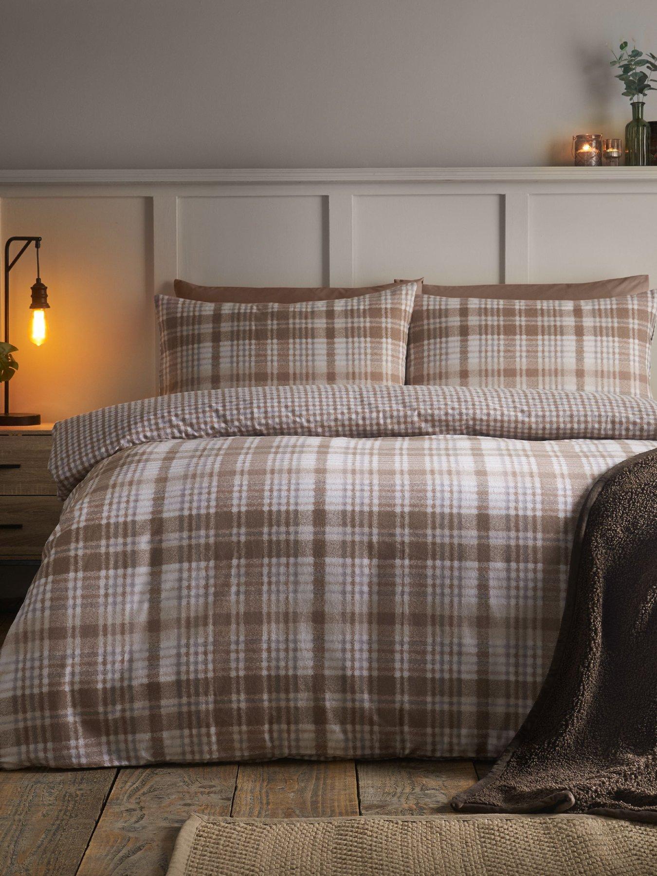 Catherine Lansfield Brushed Hamish Check Duvet Set Natural