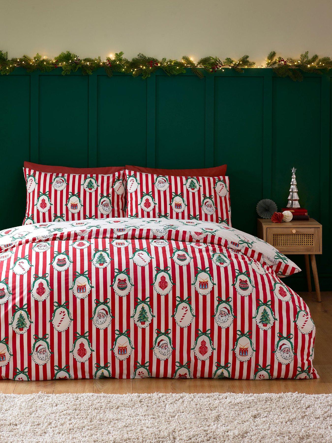Catherine Lansfield Christmas Vintage Stripe Duvet Cover Set
